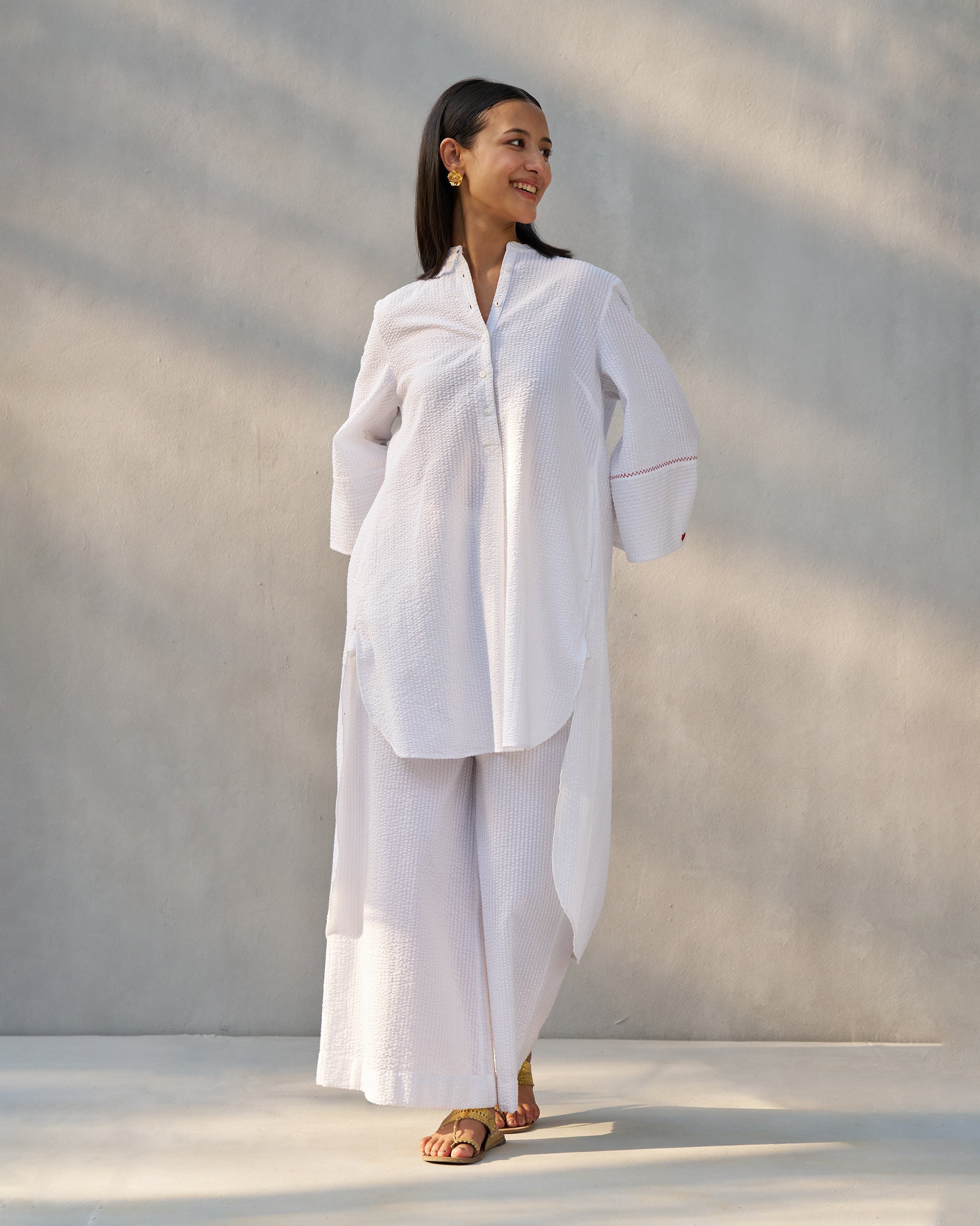 Basic Pyjamas - White Seersucker