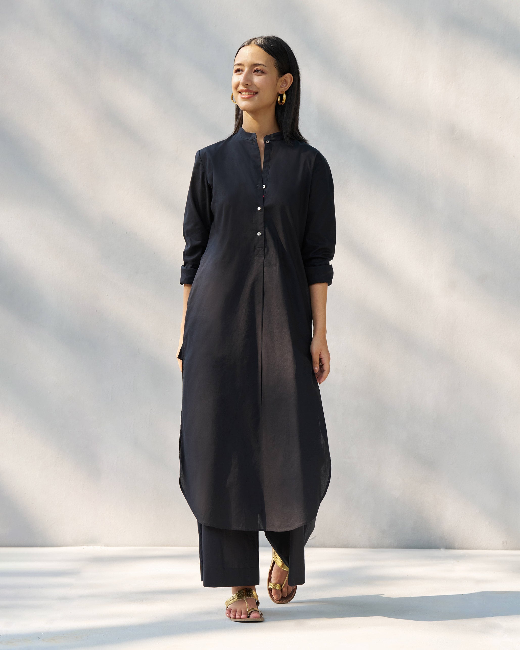 Basic Long Length Kurta - Black