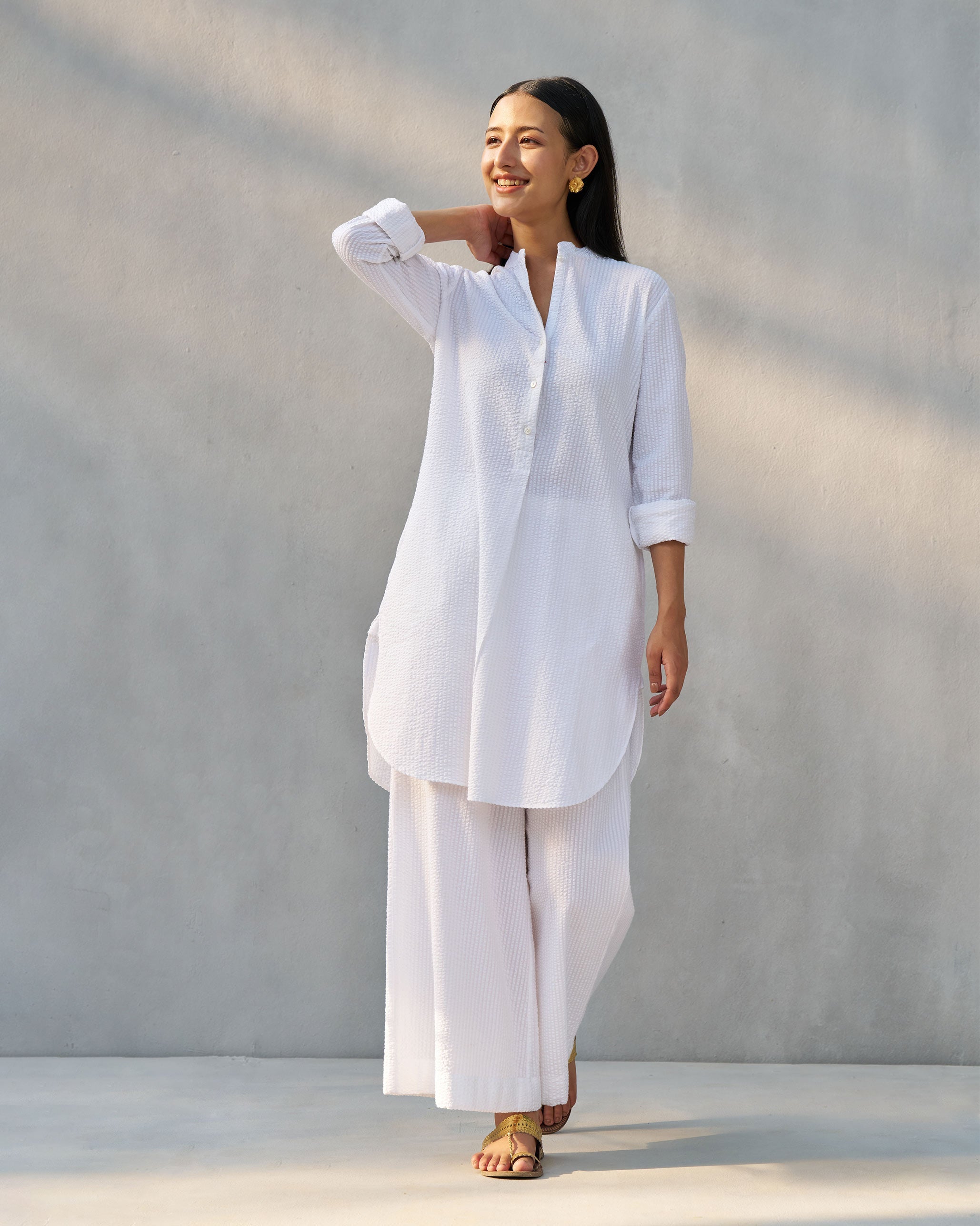 Basic Pyjamas - White Seersucker