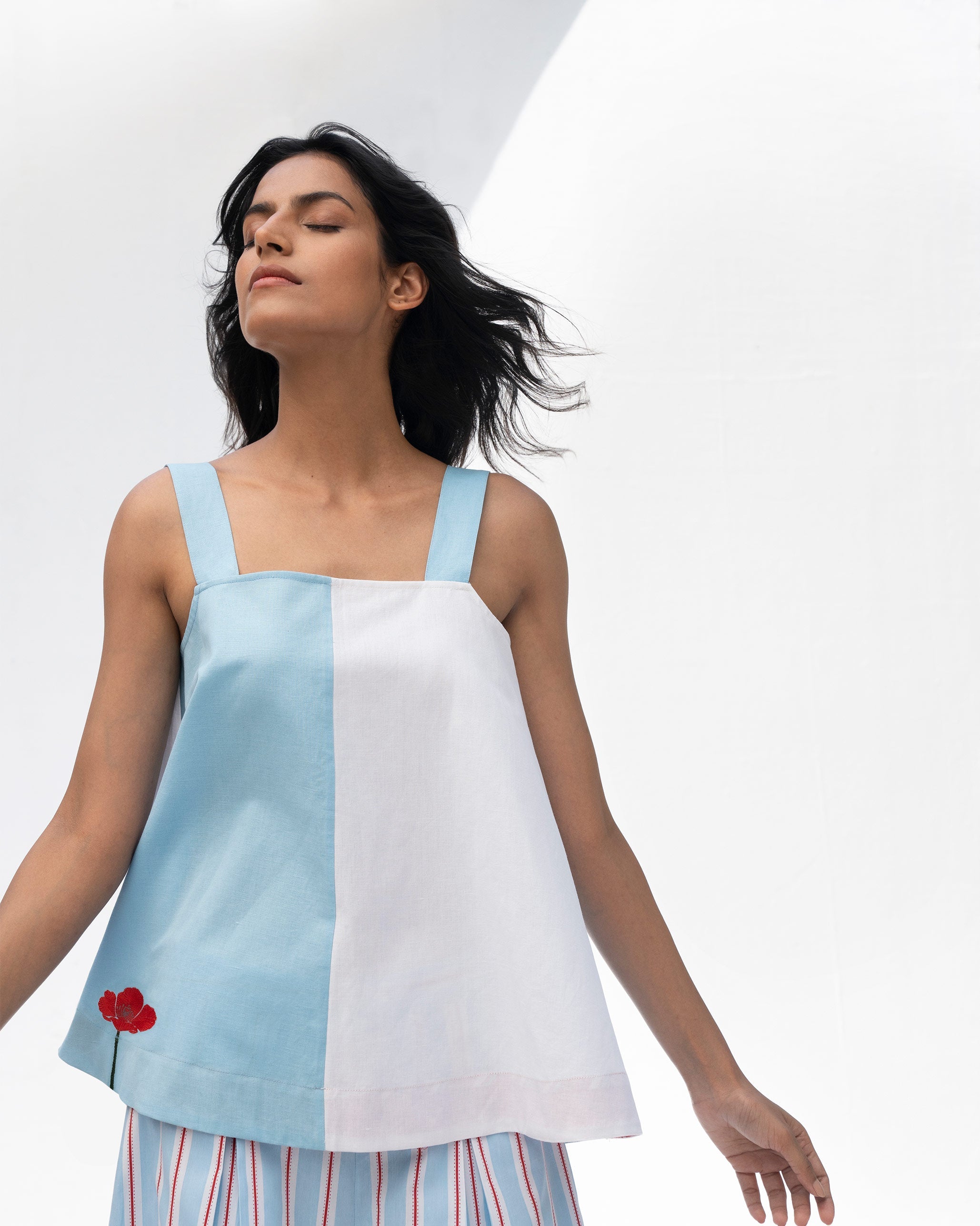A-line Doll Top - White & Blue
