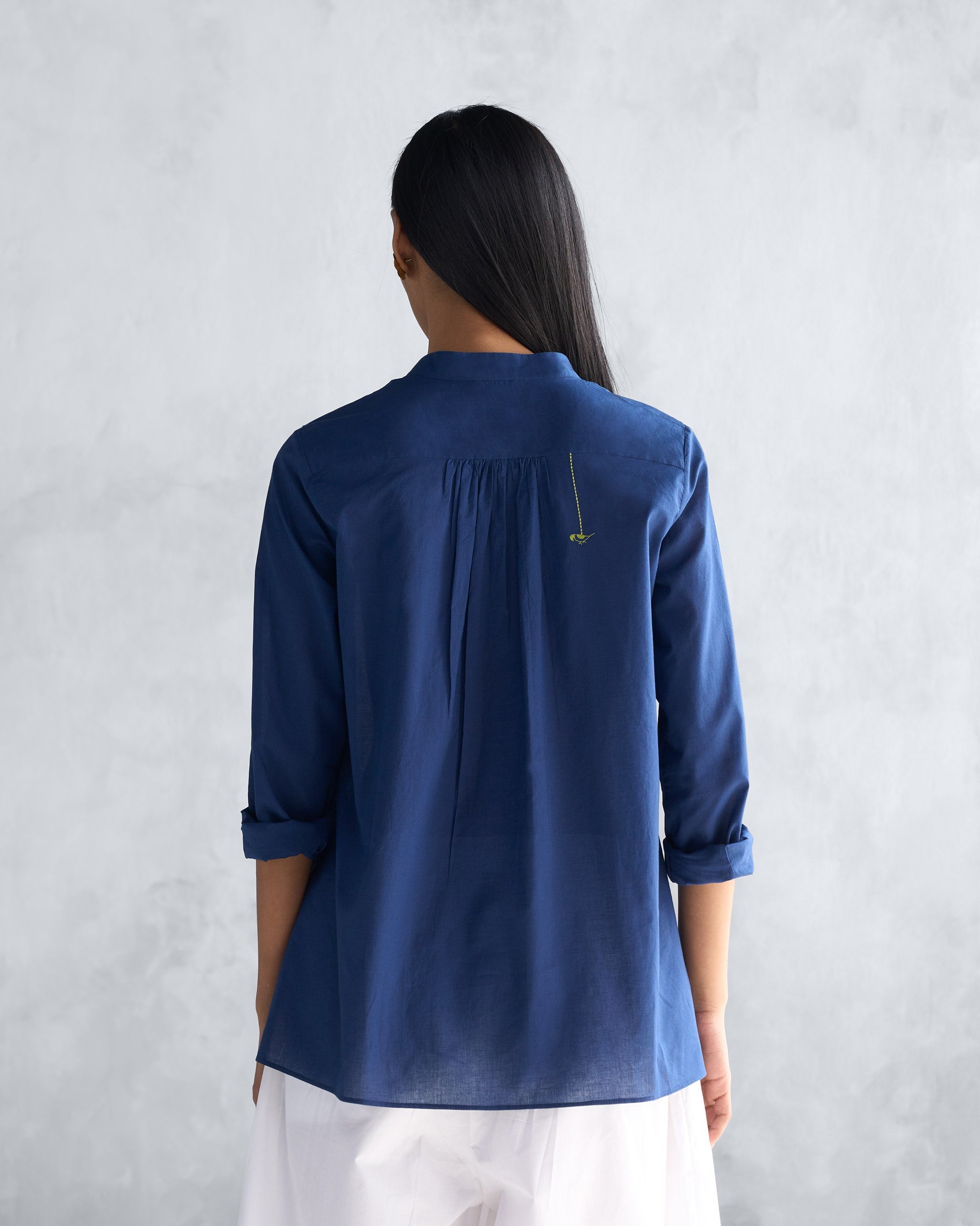 Mandarin Collar Top - Navy