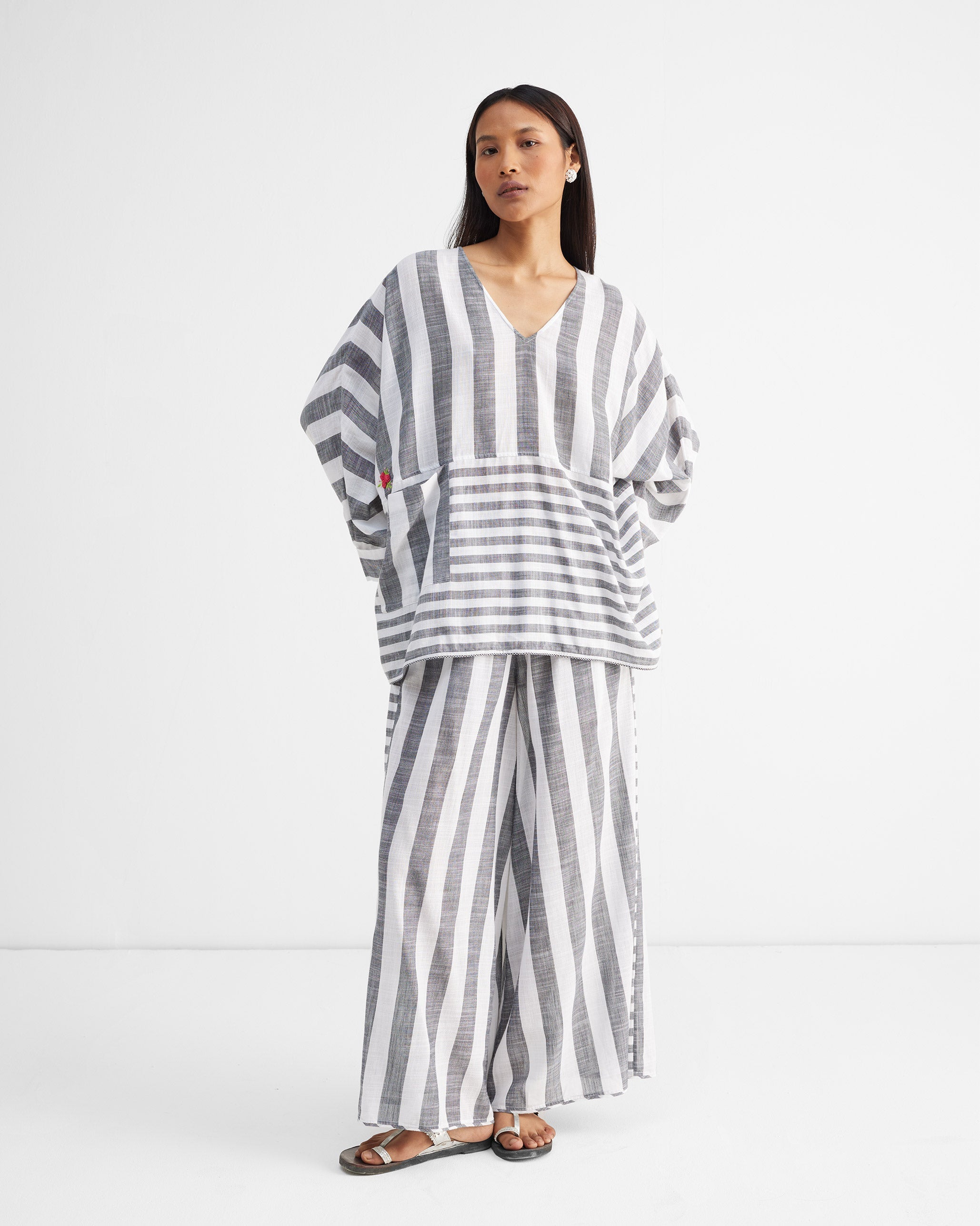 Victory Top - Charcoal & White Stripes