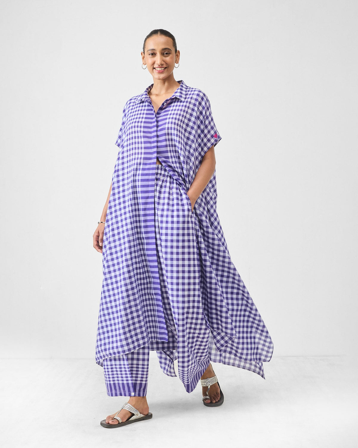 Treasure Kurta Set- Purple & White Checks