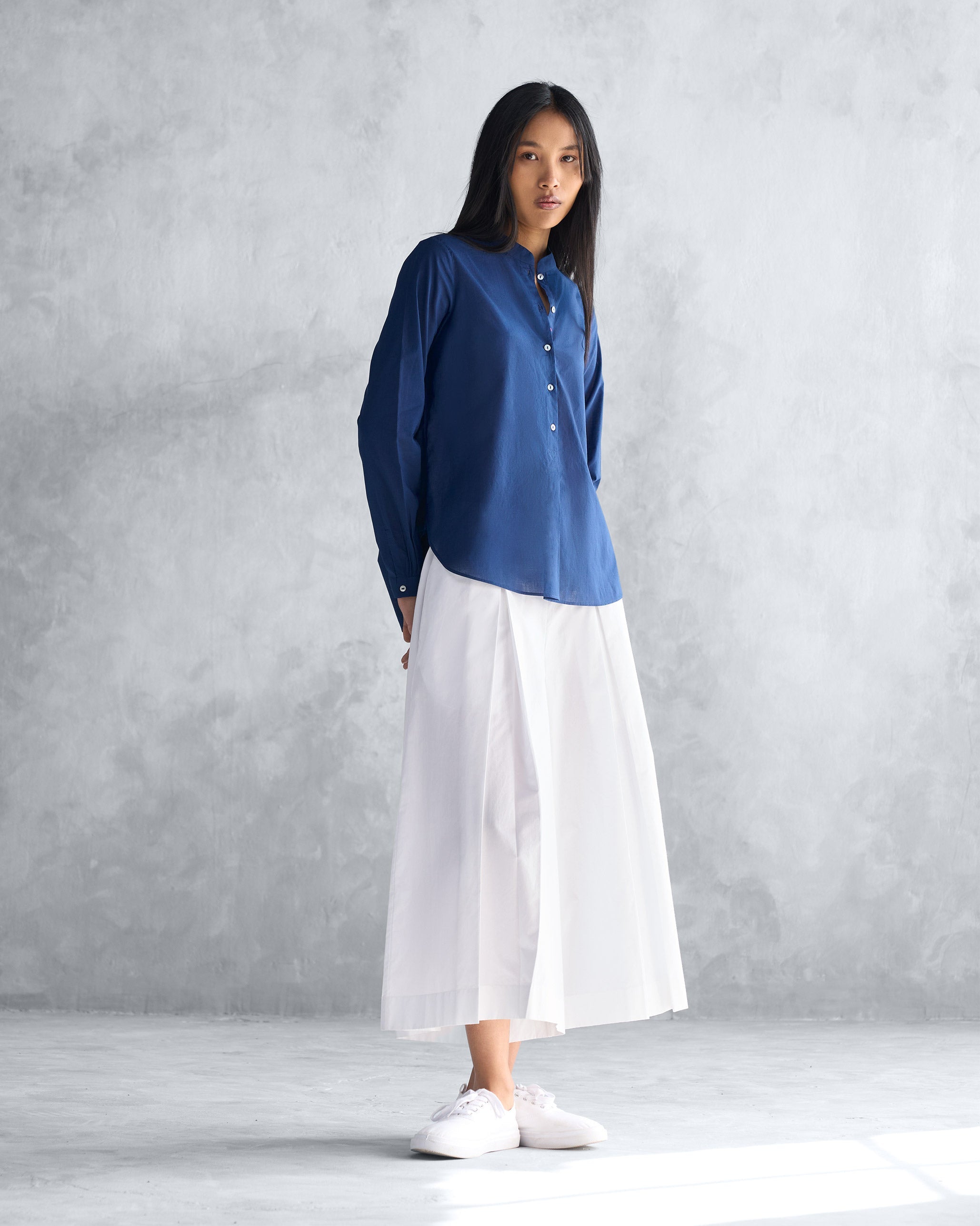 Mandarin Collar Top - Navy