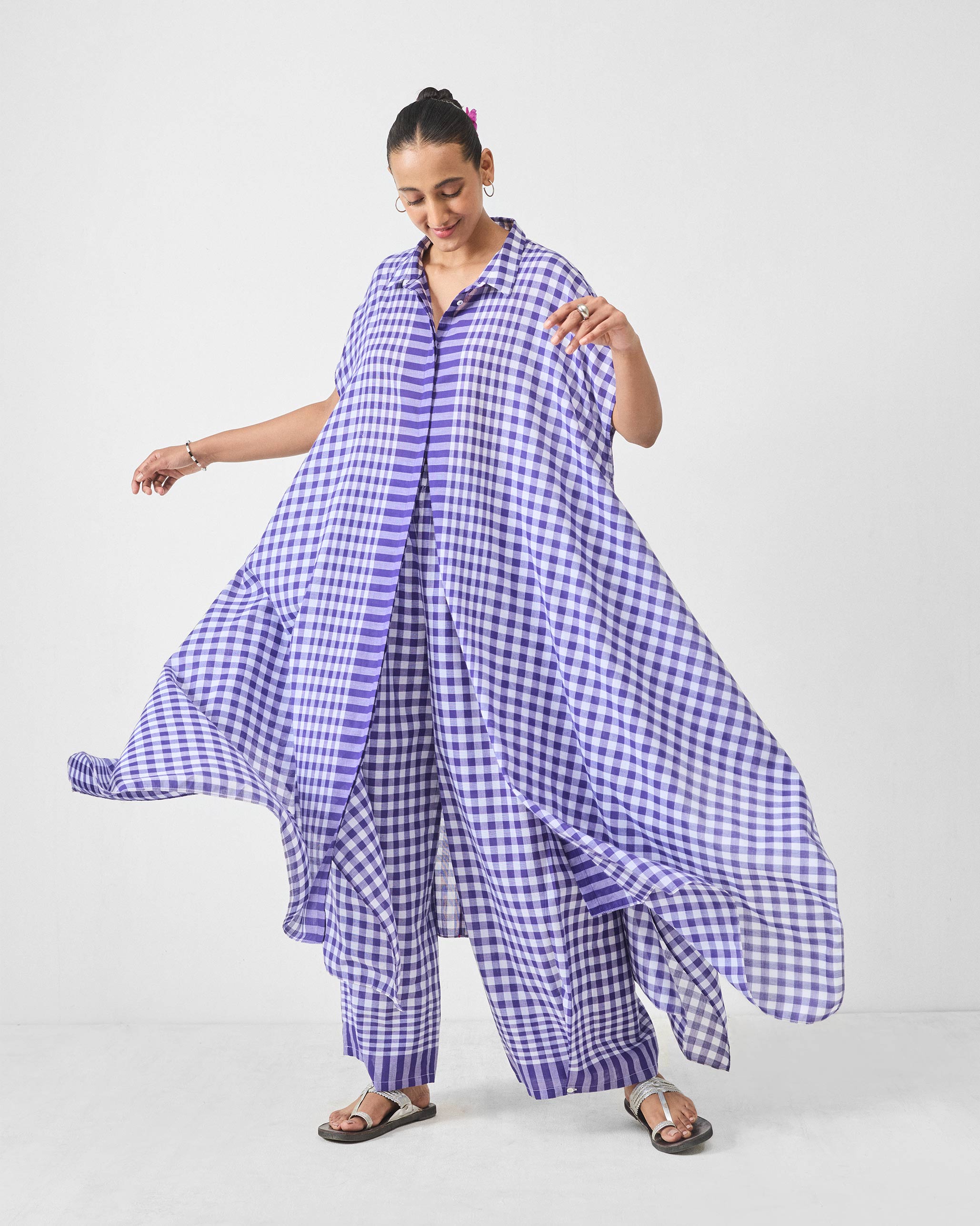 Treasure Kurta Set- Purple & White Checks
