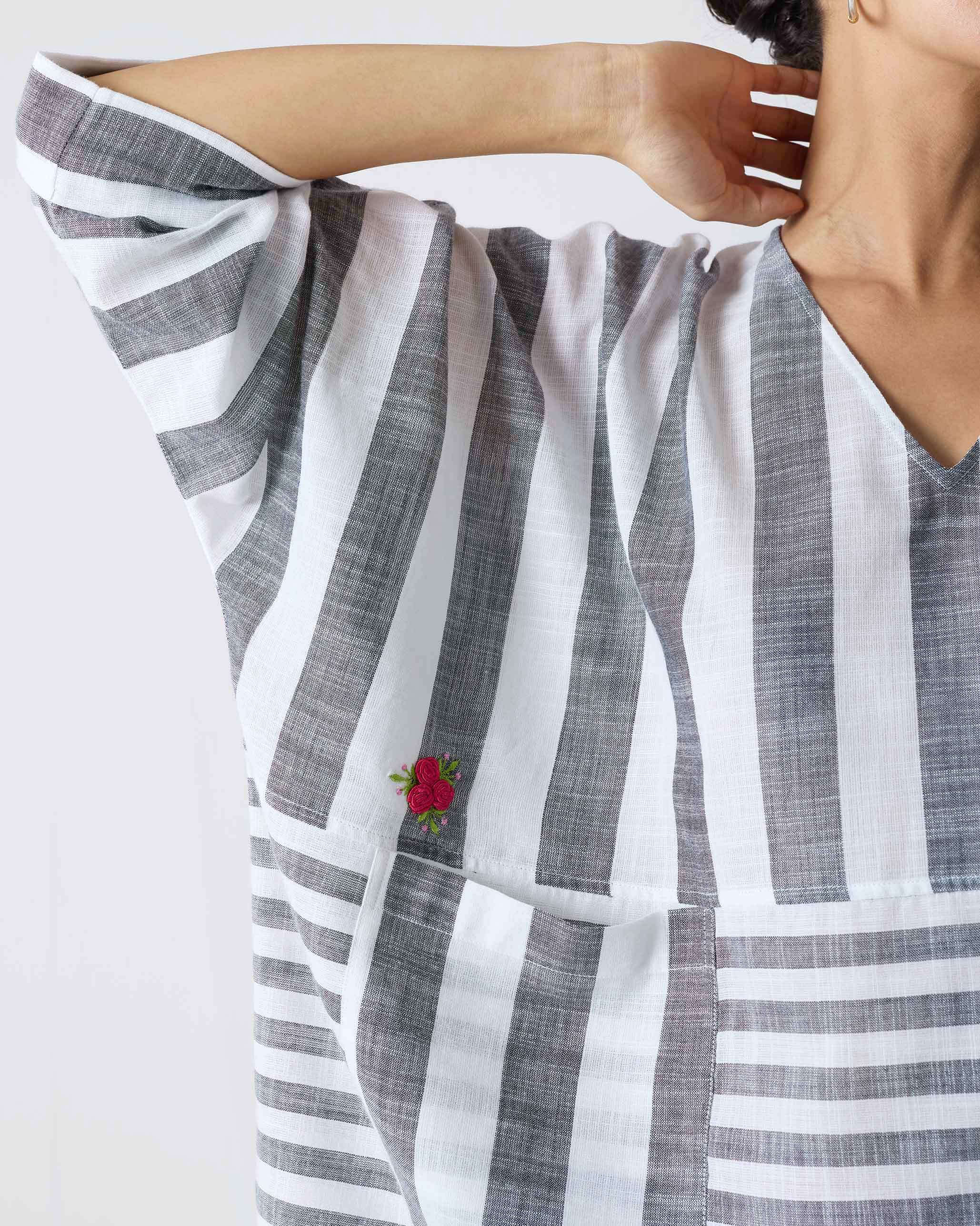 Victory Top - Charcoal & White Stripes