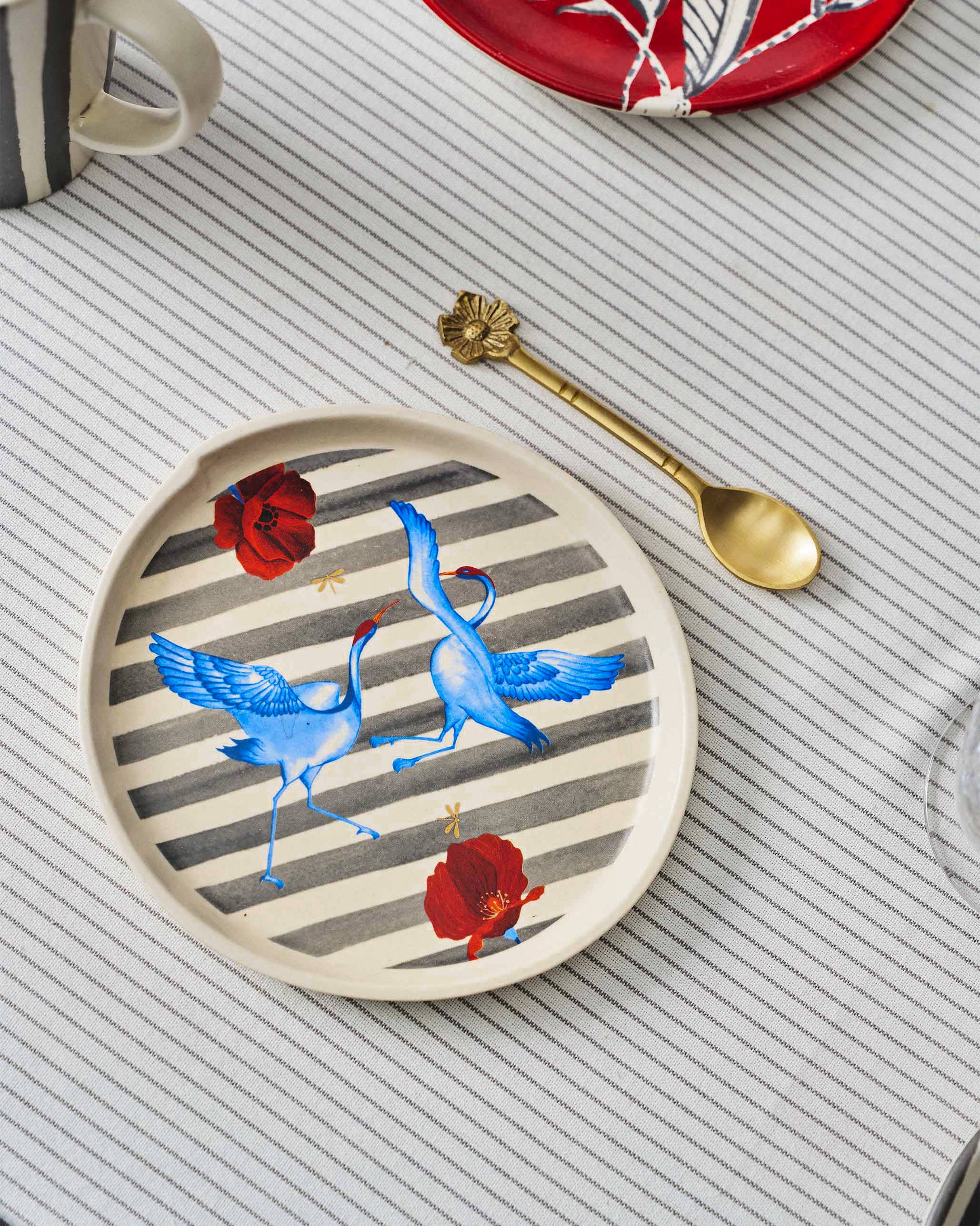 Striped Crane Dessert Plate