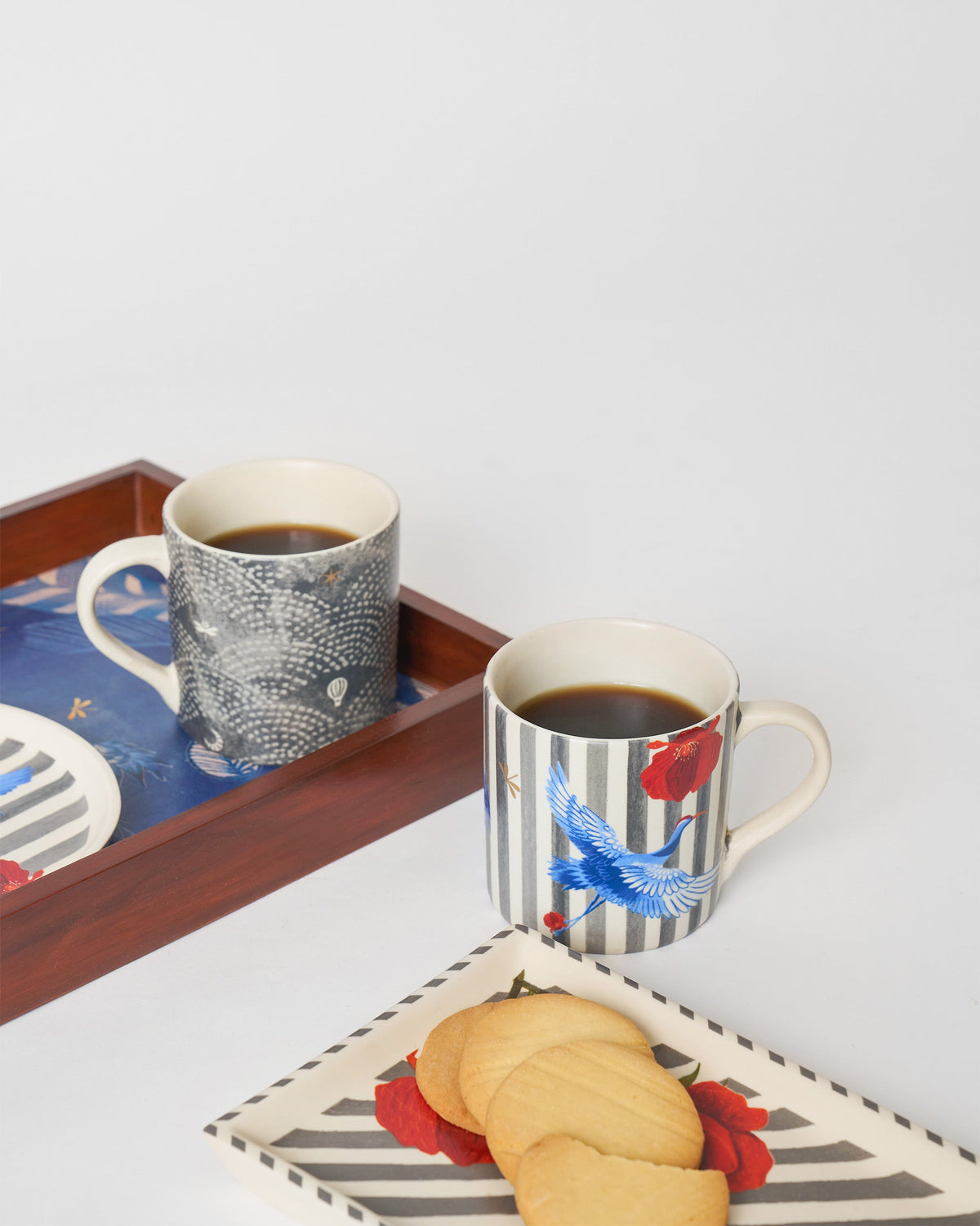 Striped Crane Straight Mug - Set of 2