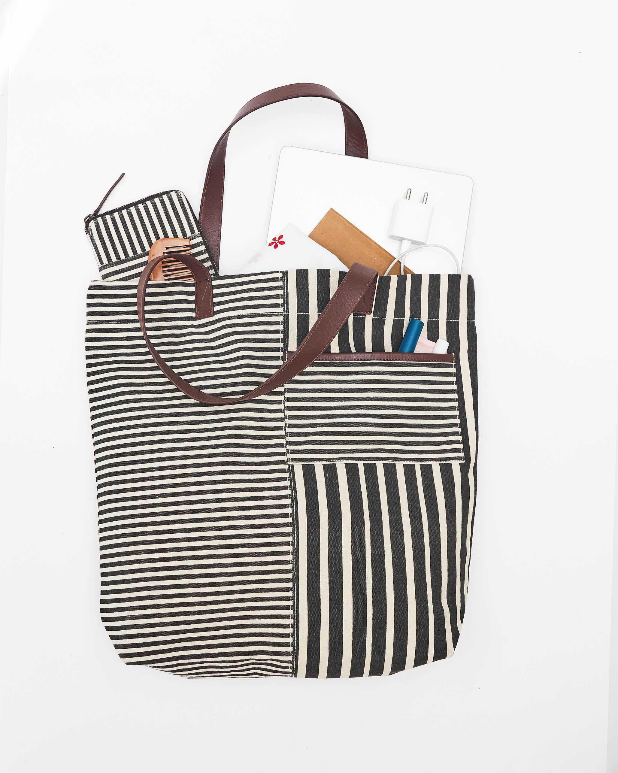 Berber Stripe Tote - Charcoal Stripes