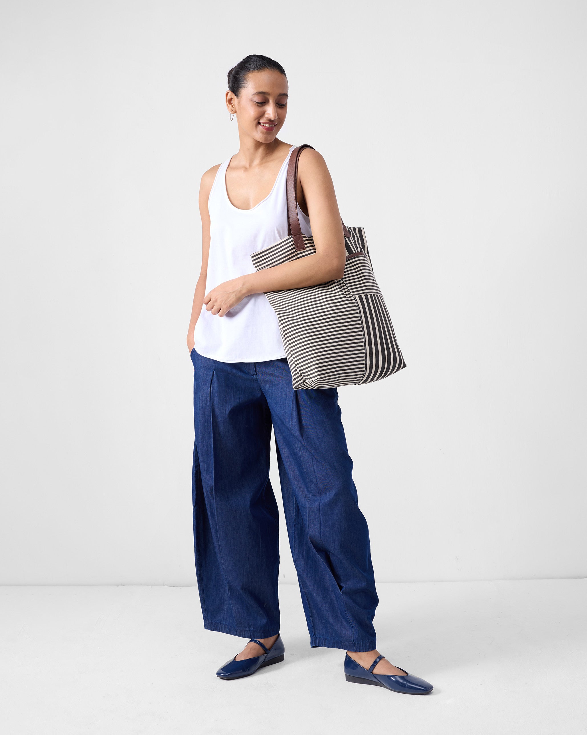 Berber Stripe Tote - Charcoal Stripes