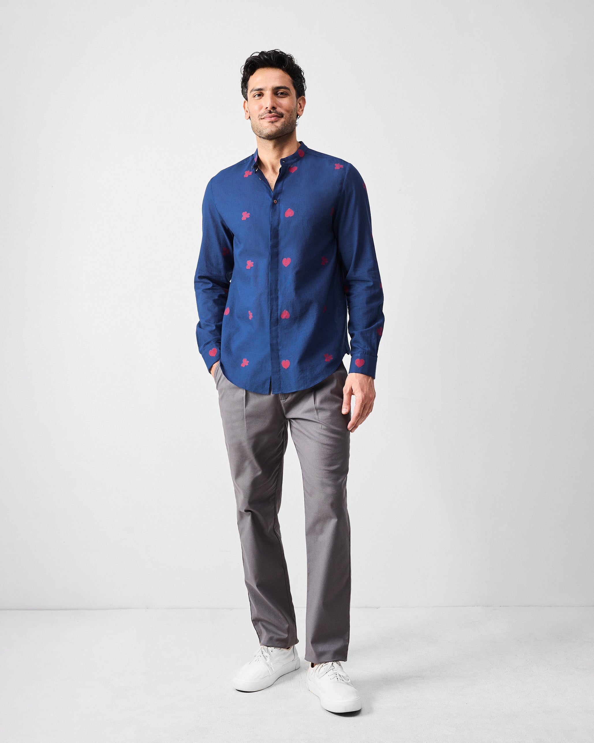 Kawaii Shirt - Navy & Red Jamdani