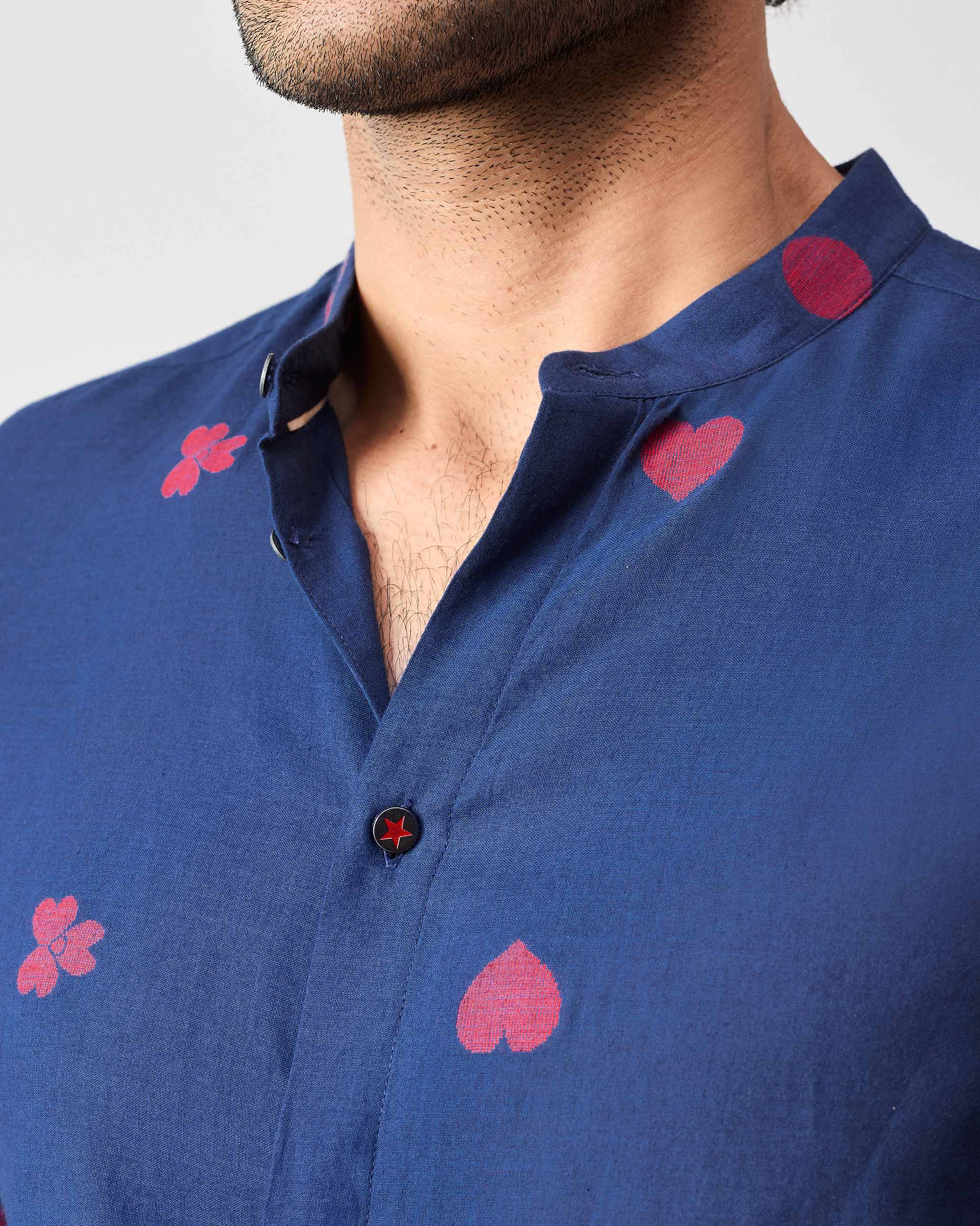 Kawaii Shirt - Navy & Red Jamdani
