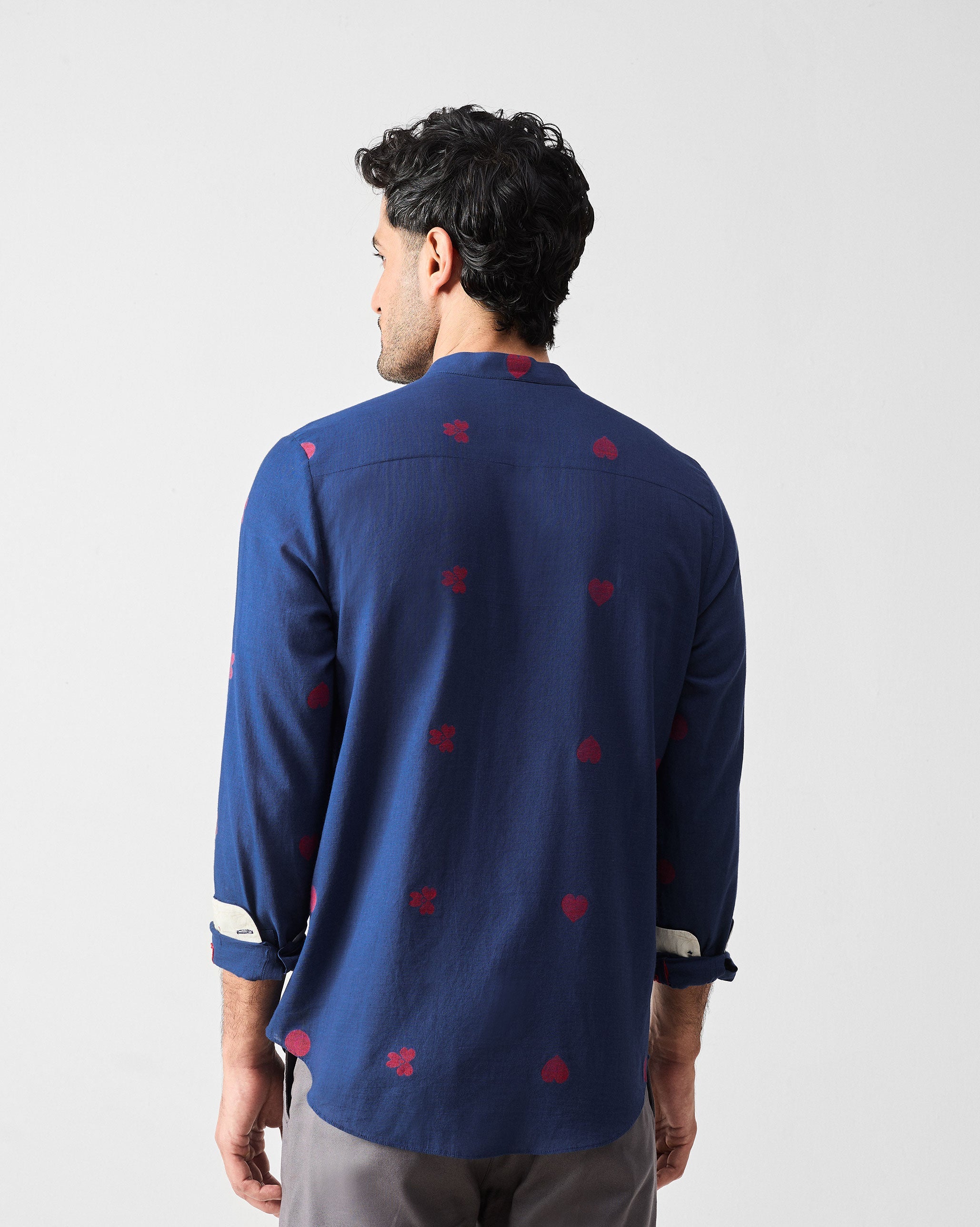 Kawaii Shirt - Navy & Red Jamdani