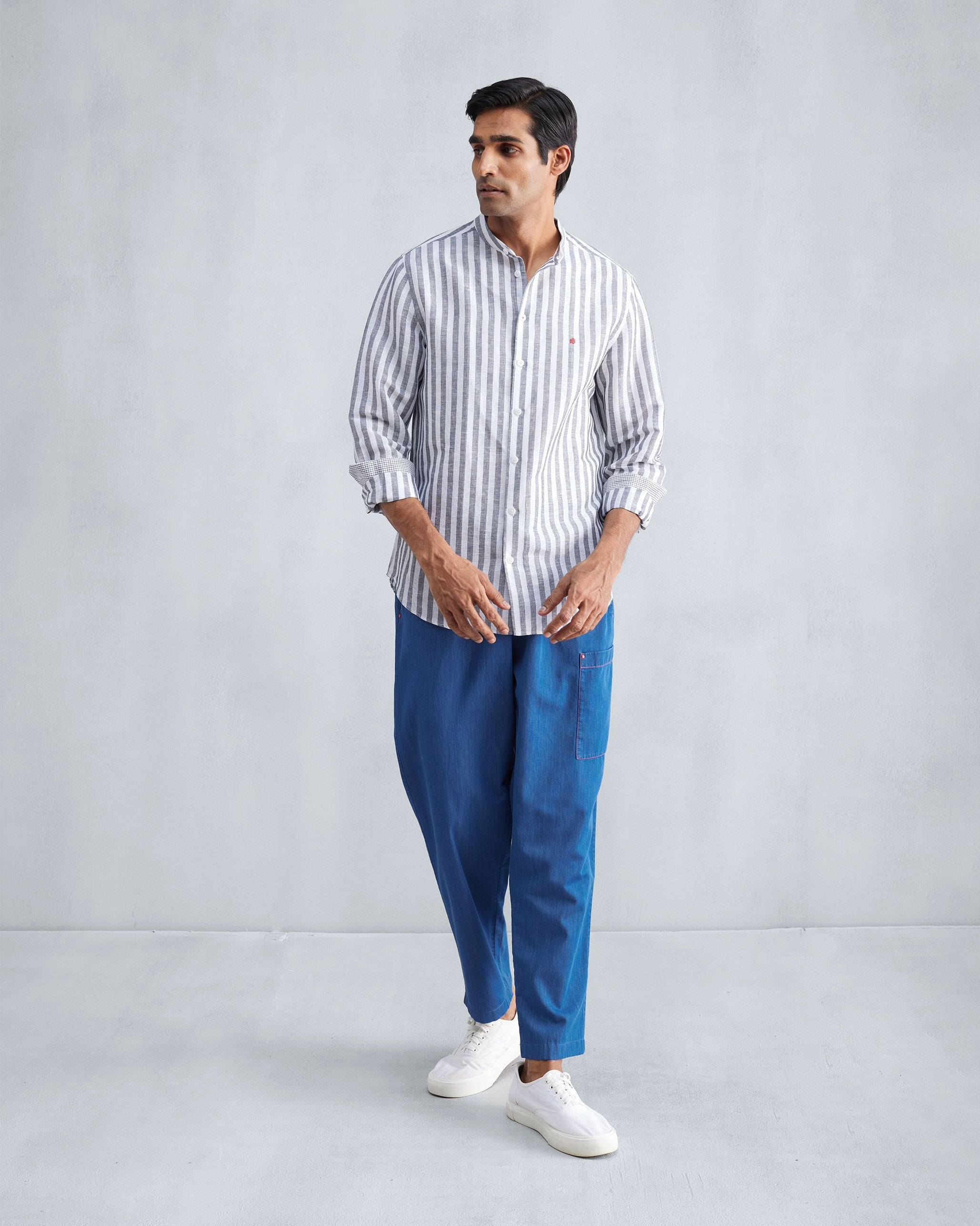Nawab Shirt - Charcoal & White Stripes
