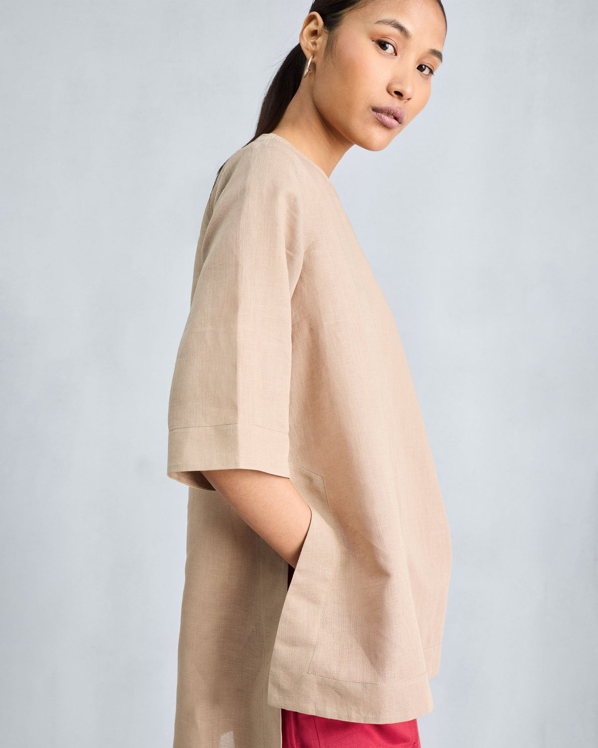 High Slit Top - Beige