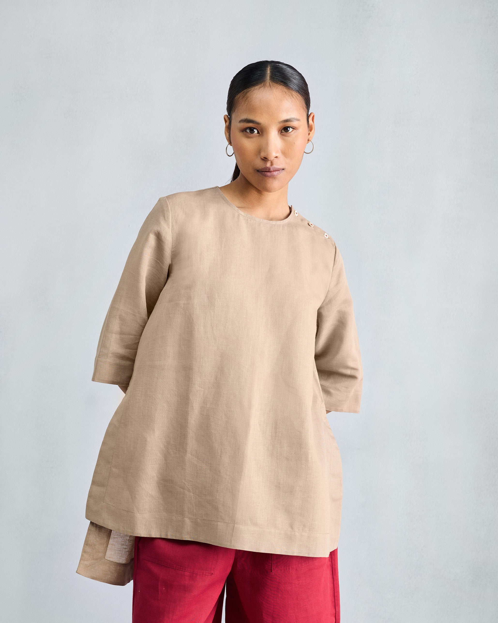 High Slit Top - Beige