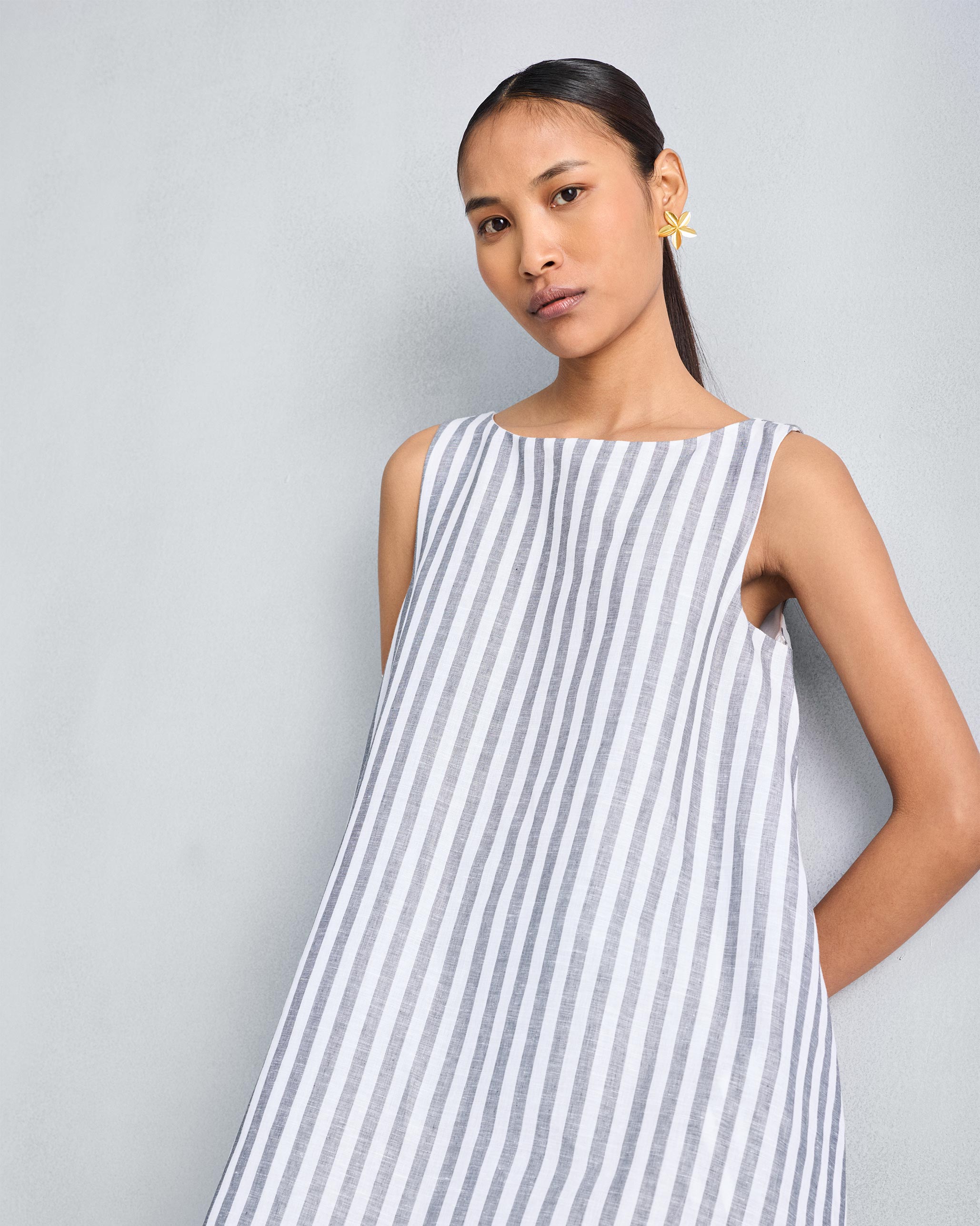 Double Layer Dress - Charcoal & White Stripes