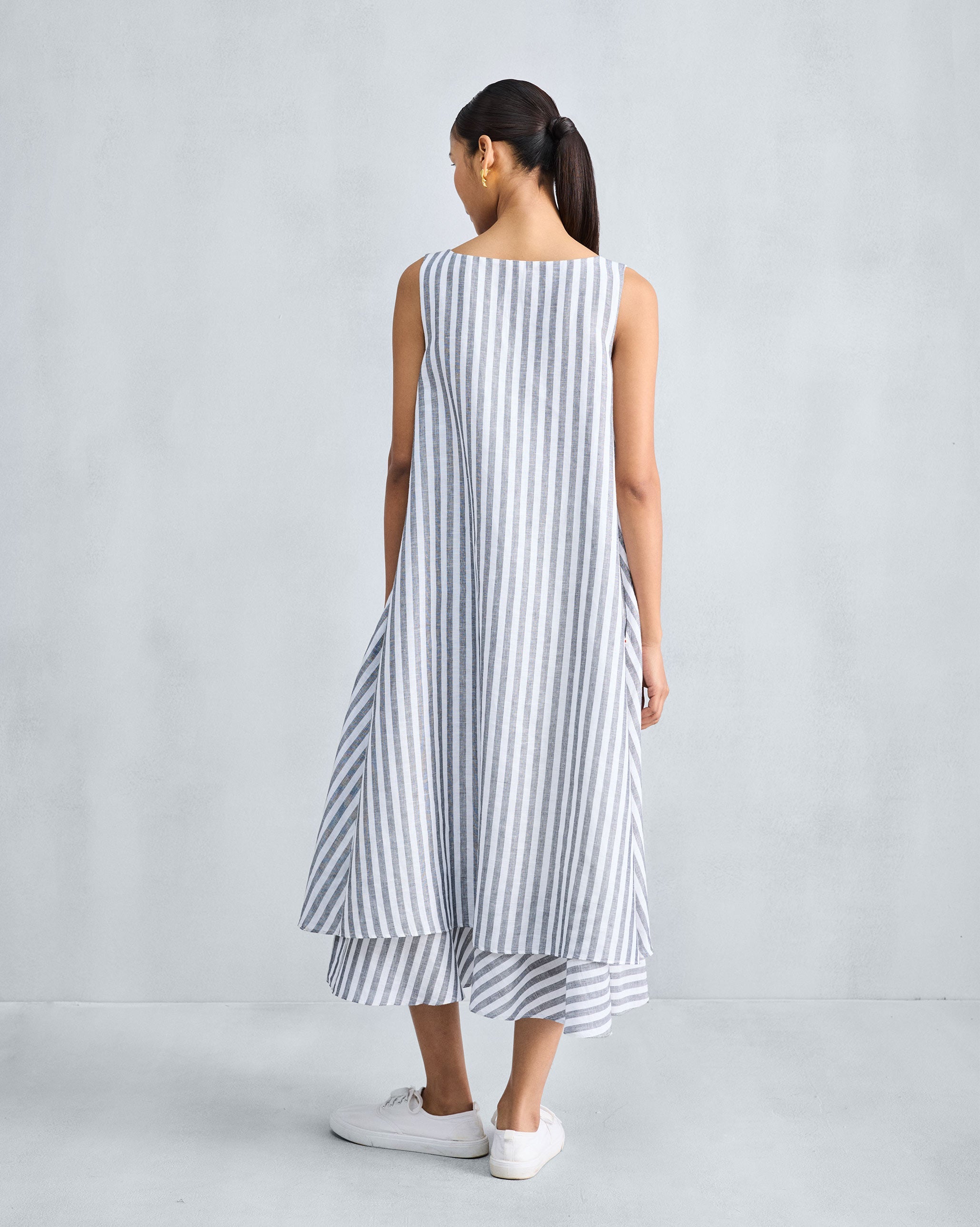 Double Layer Dress - Charcoal & White Stripes