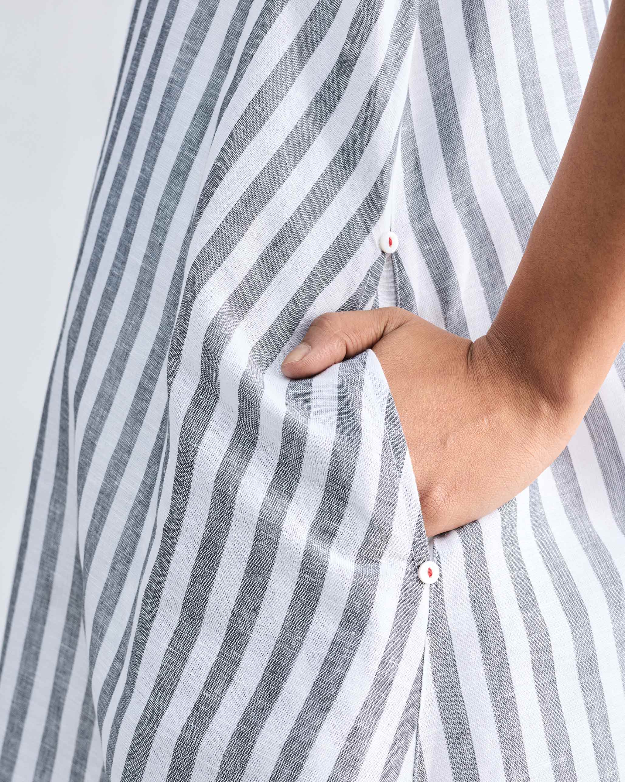 Double Layer Dress - Charcoal & White Stripes