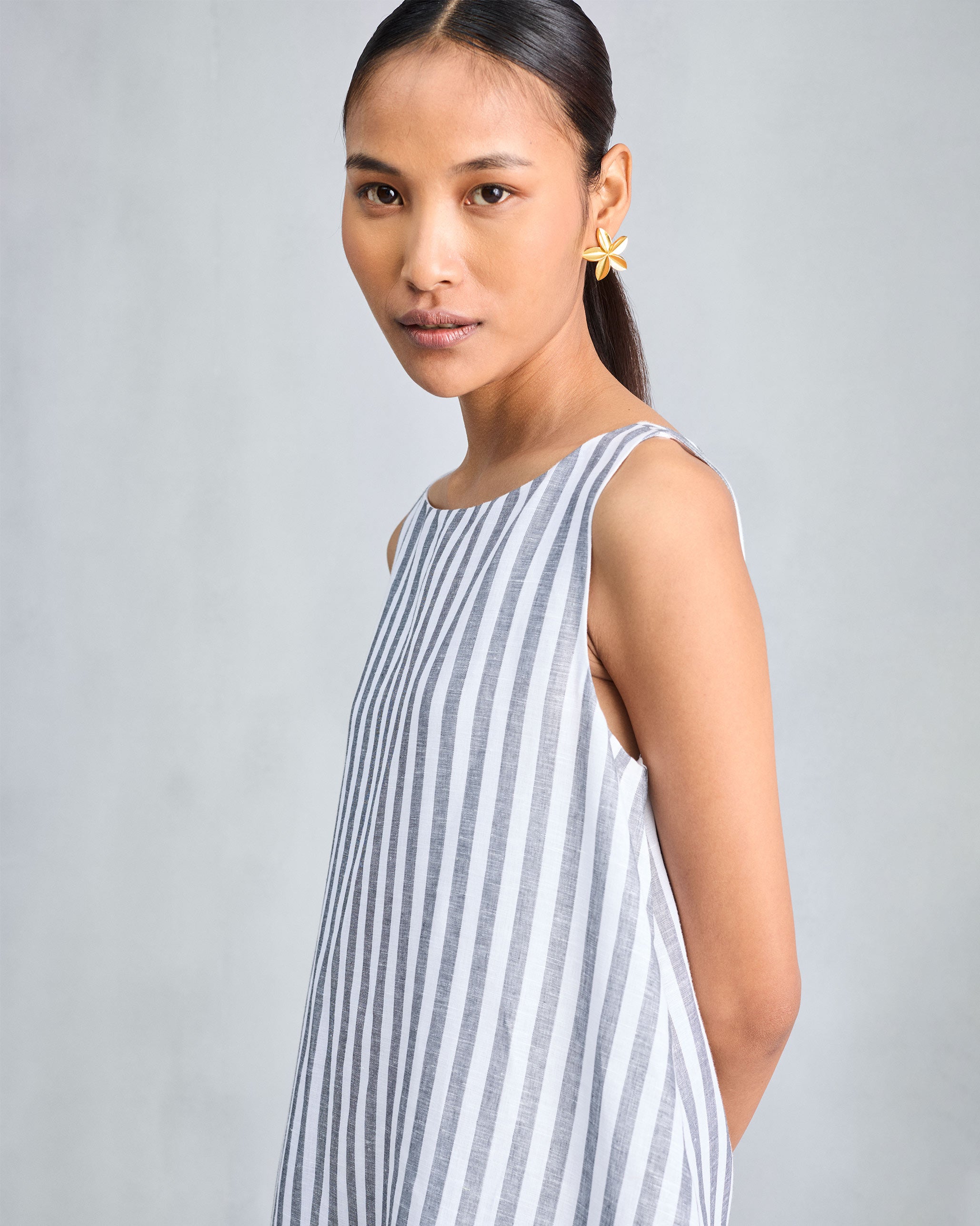 Double Layer Dress - Charcoal & White Stripes