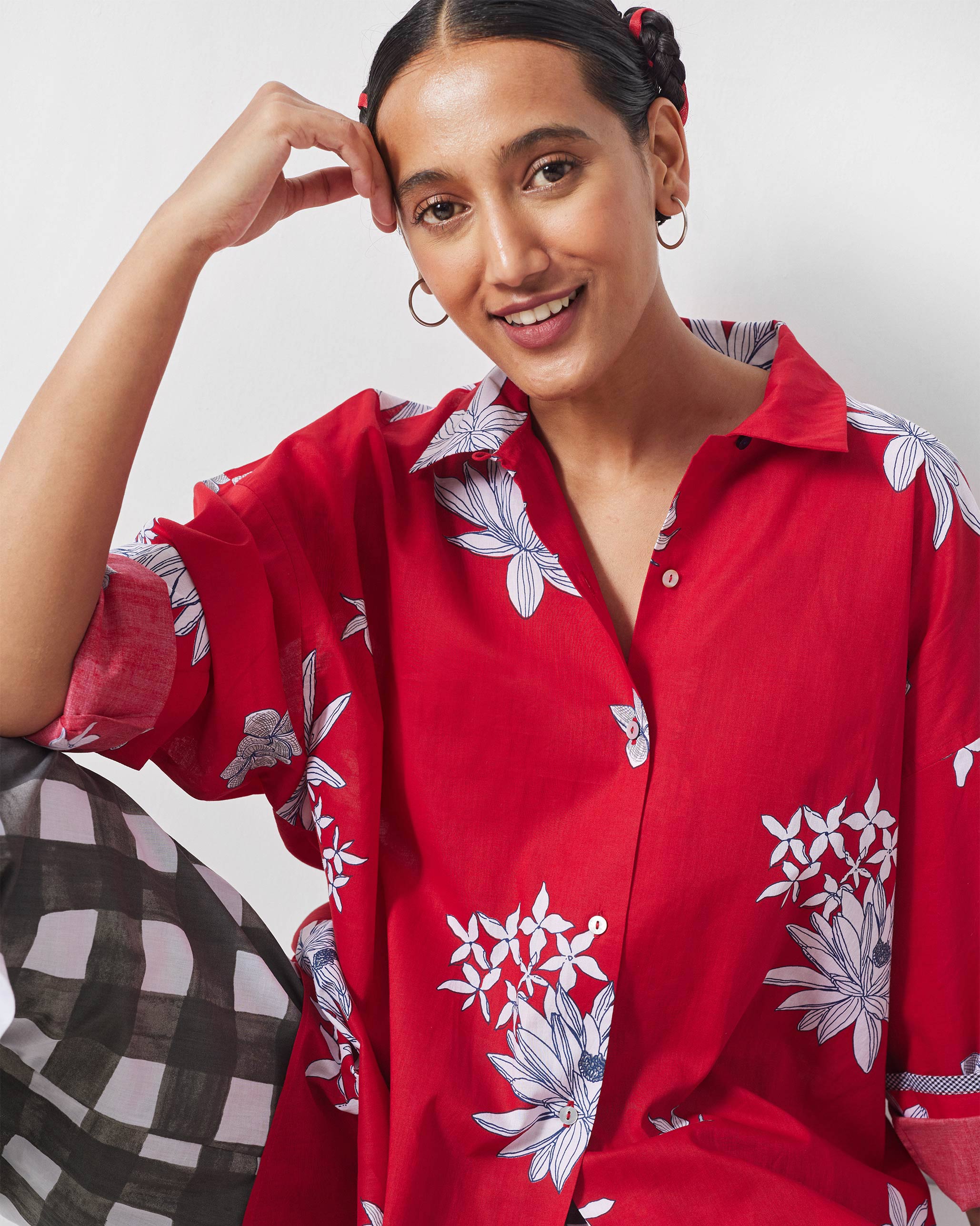 Oversized Shirt - Red & White Print