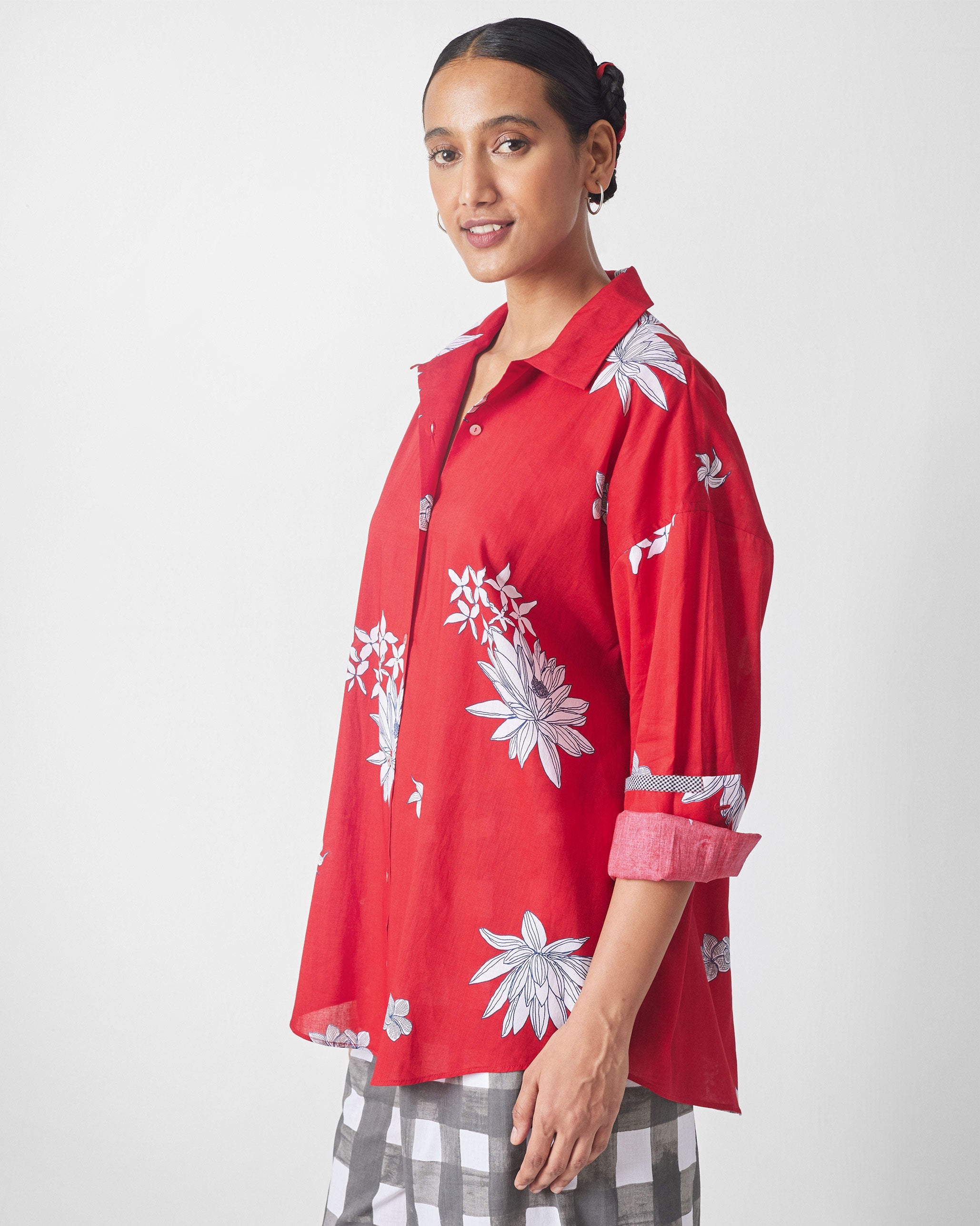 Oversized Shirt - Red & White Print