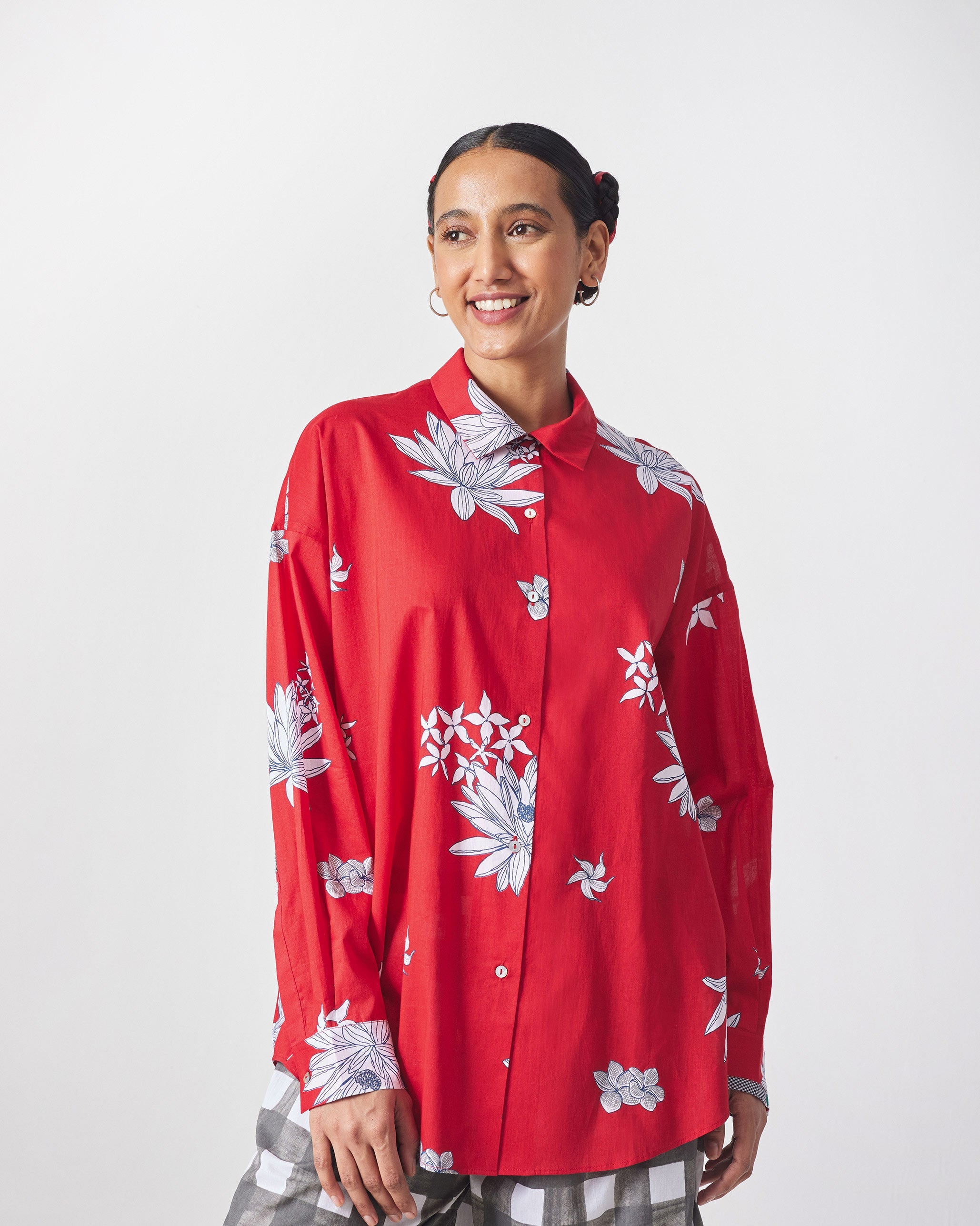 Oversized Shirt - Red & White Print