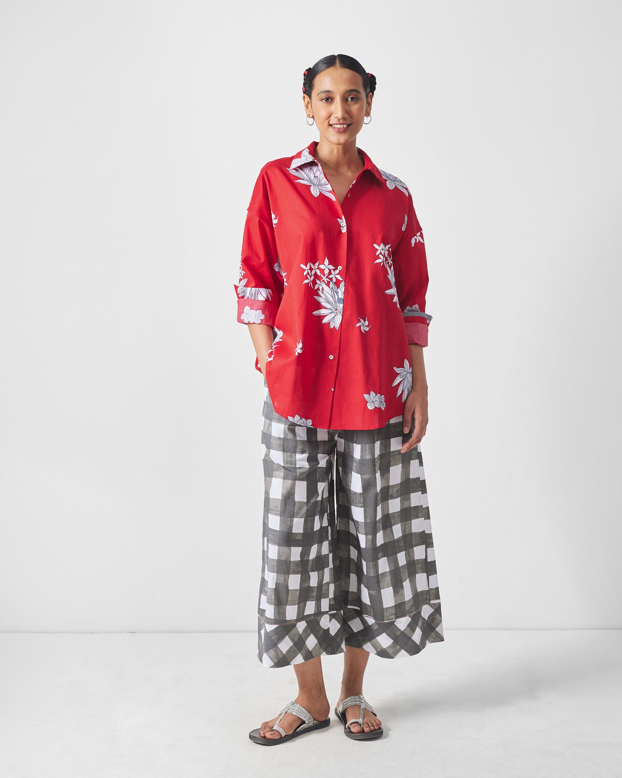 Oversized Shirt - Red & White Print