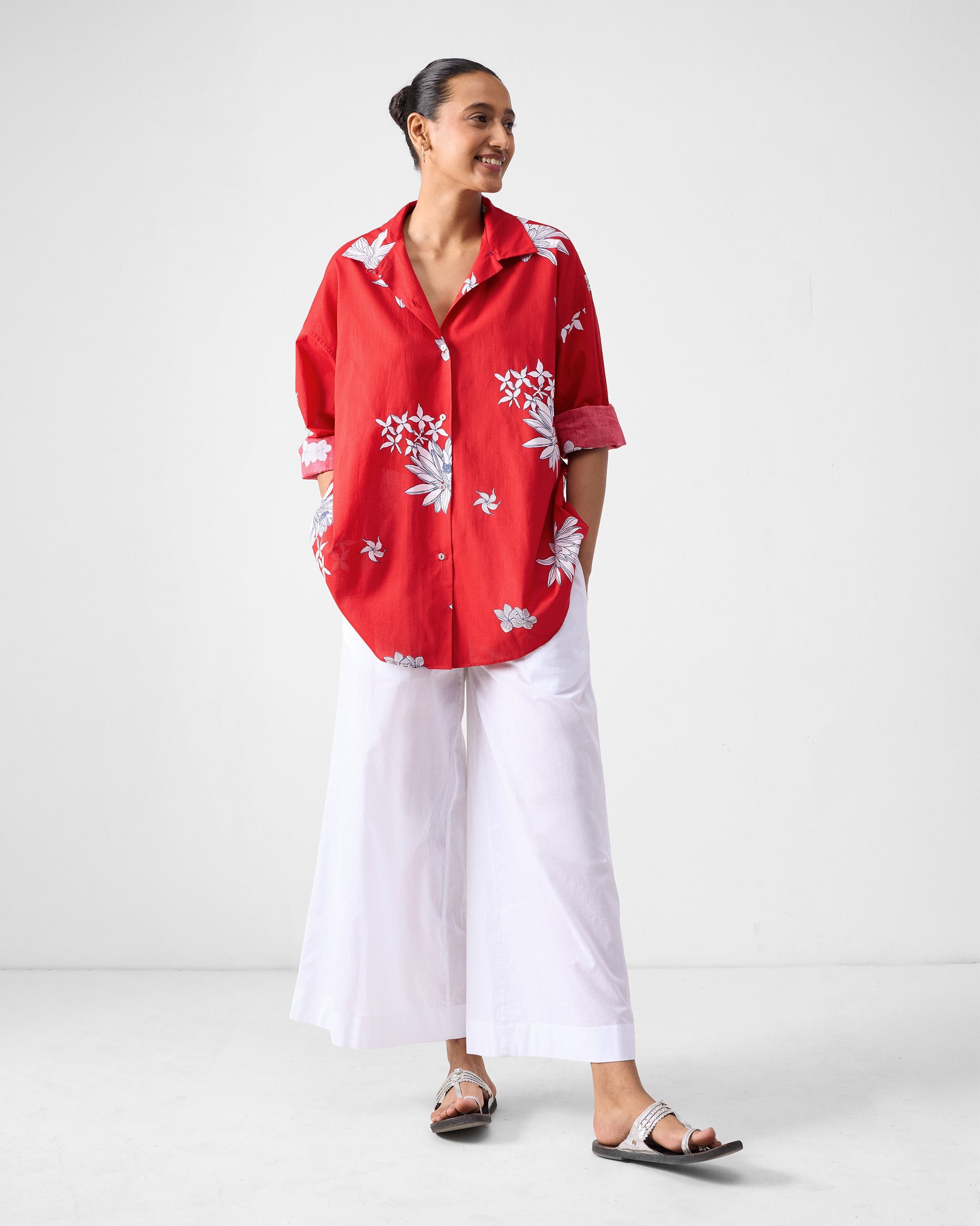 Oversized Shirt - Red & White Print