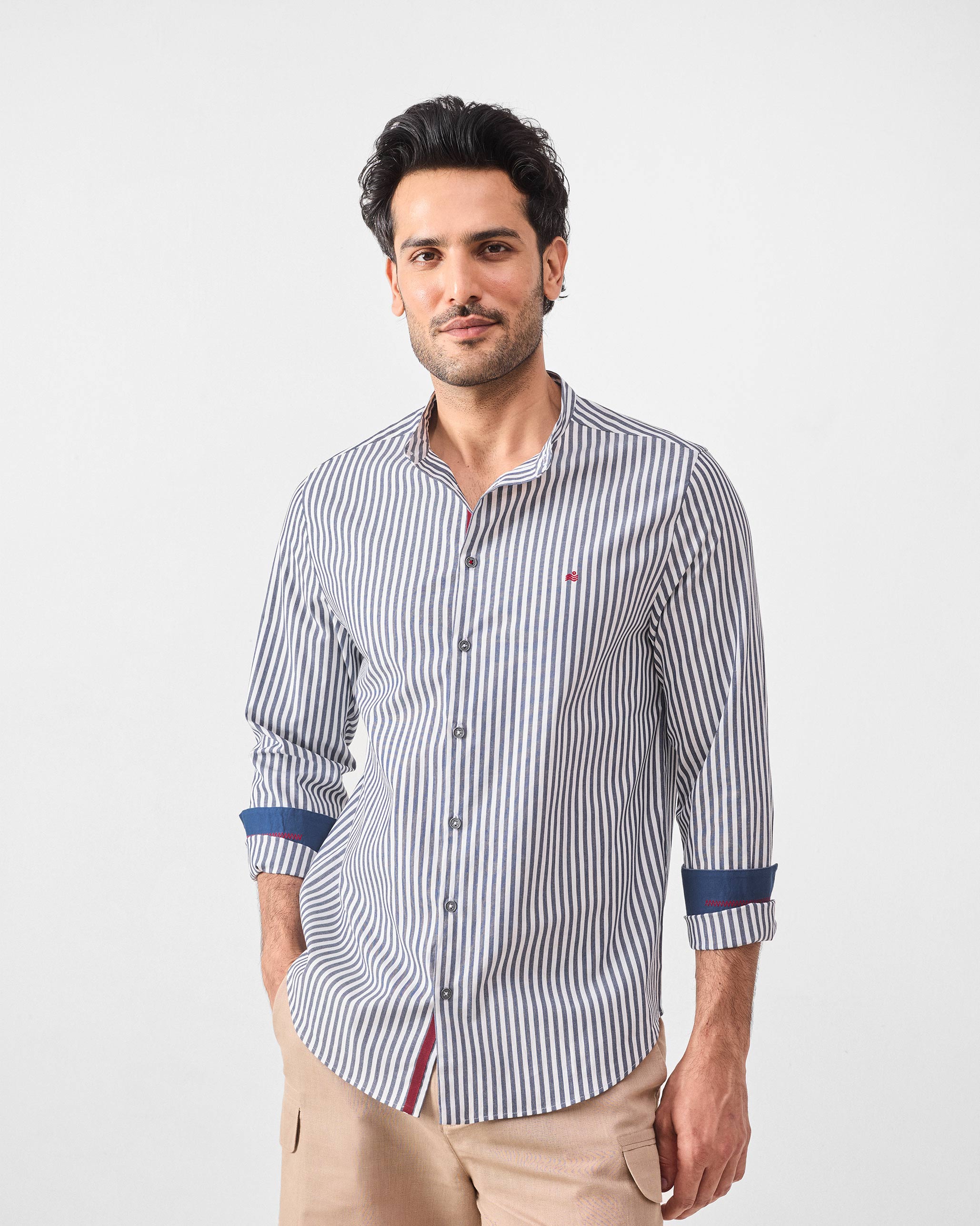 Nawab Shirt - Navy & White Stripes