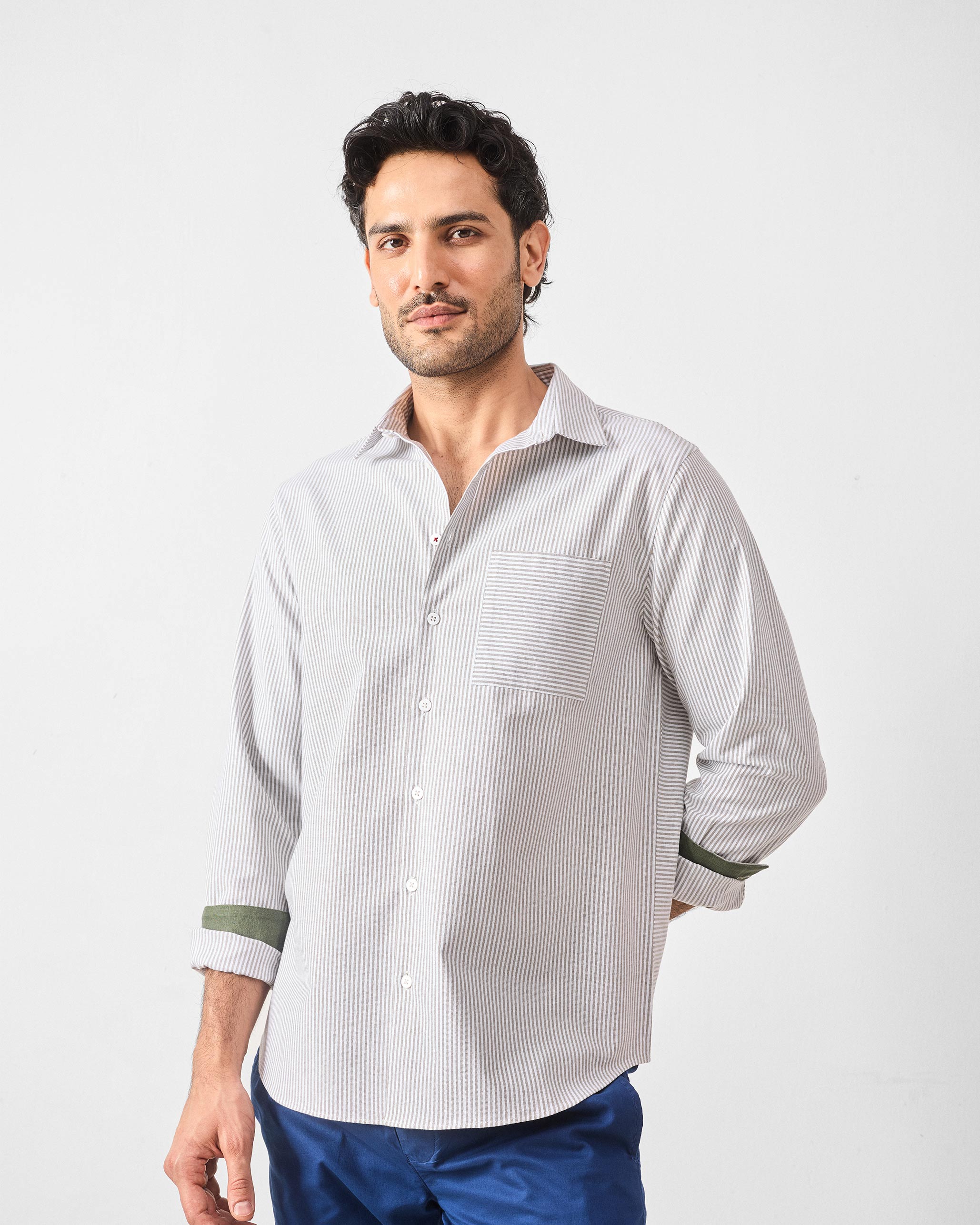 Zulu Shirt - Olive & White Stripes