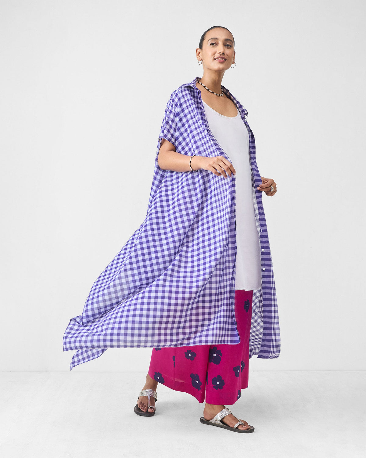 Treasure Kurta - Purple & White Checks