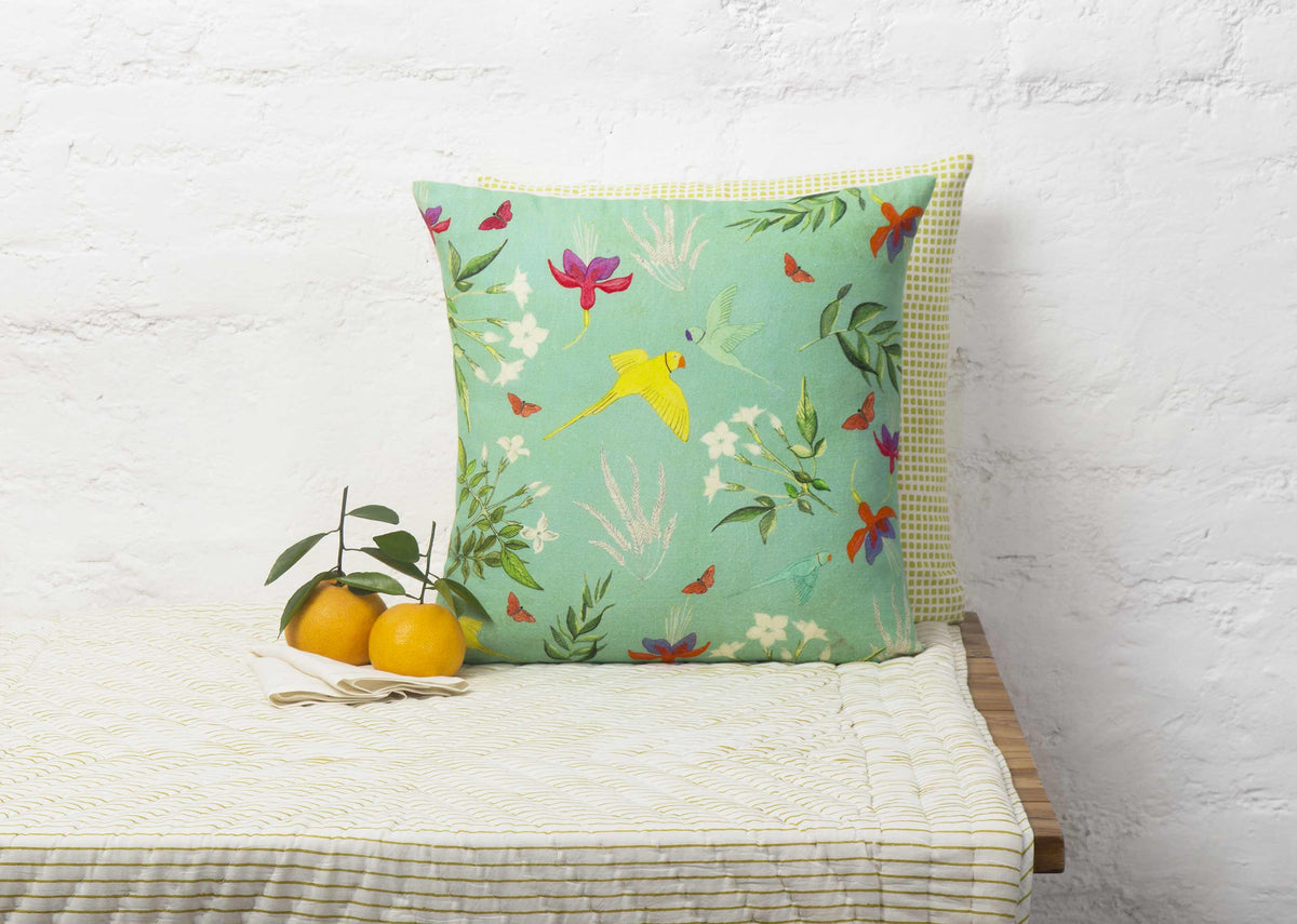 Verandah Botanical Cushion Cover - Aqua