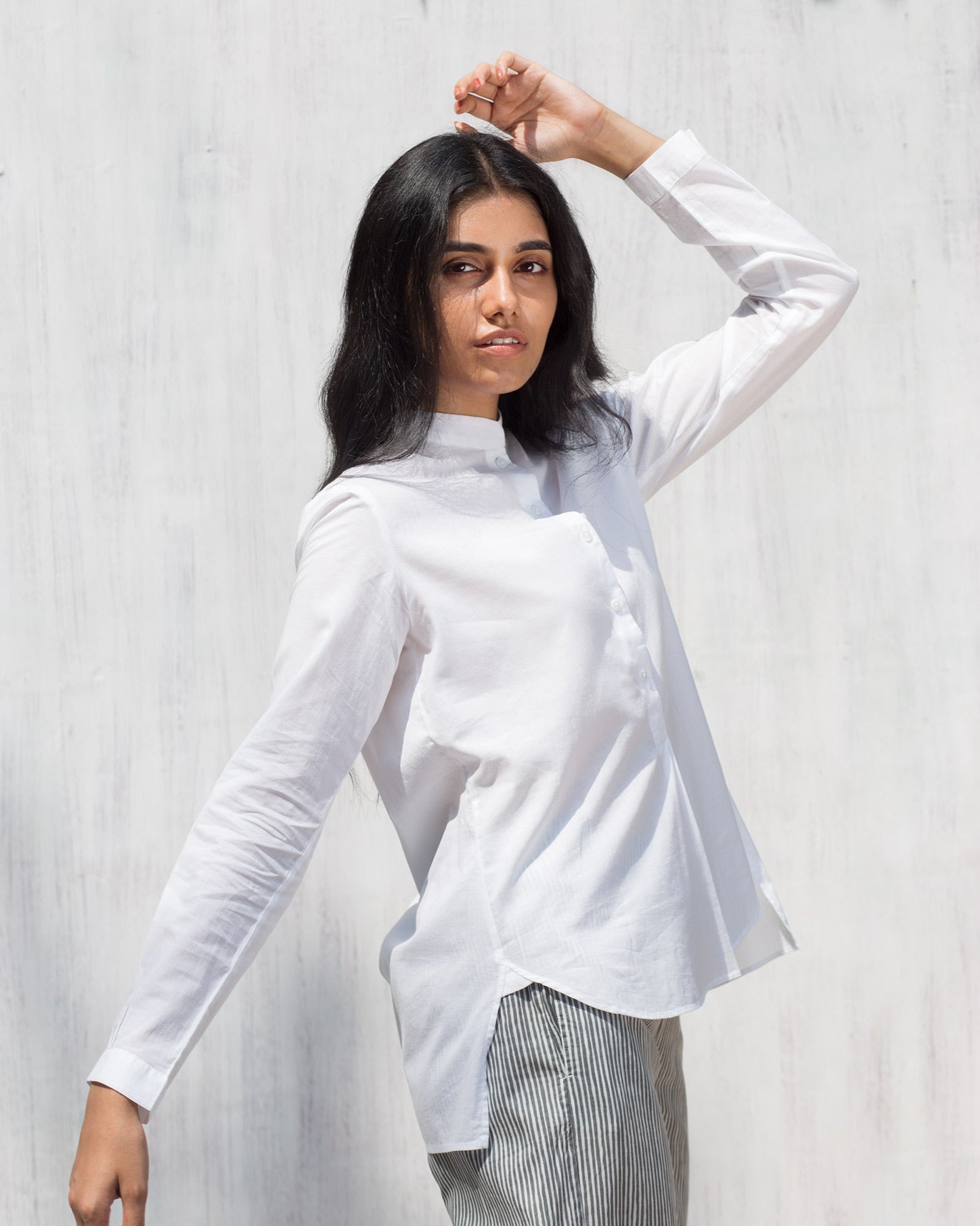 Mandarin Collar Top - White