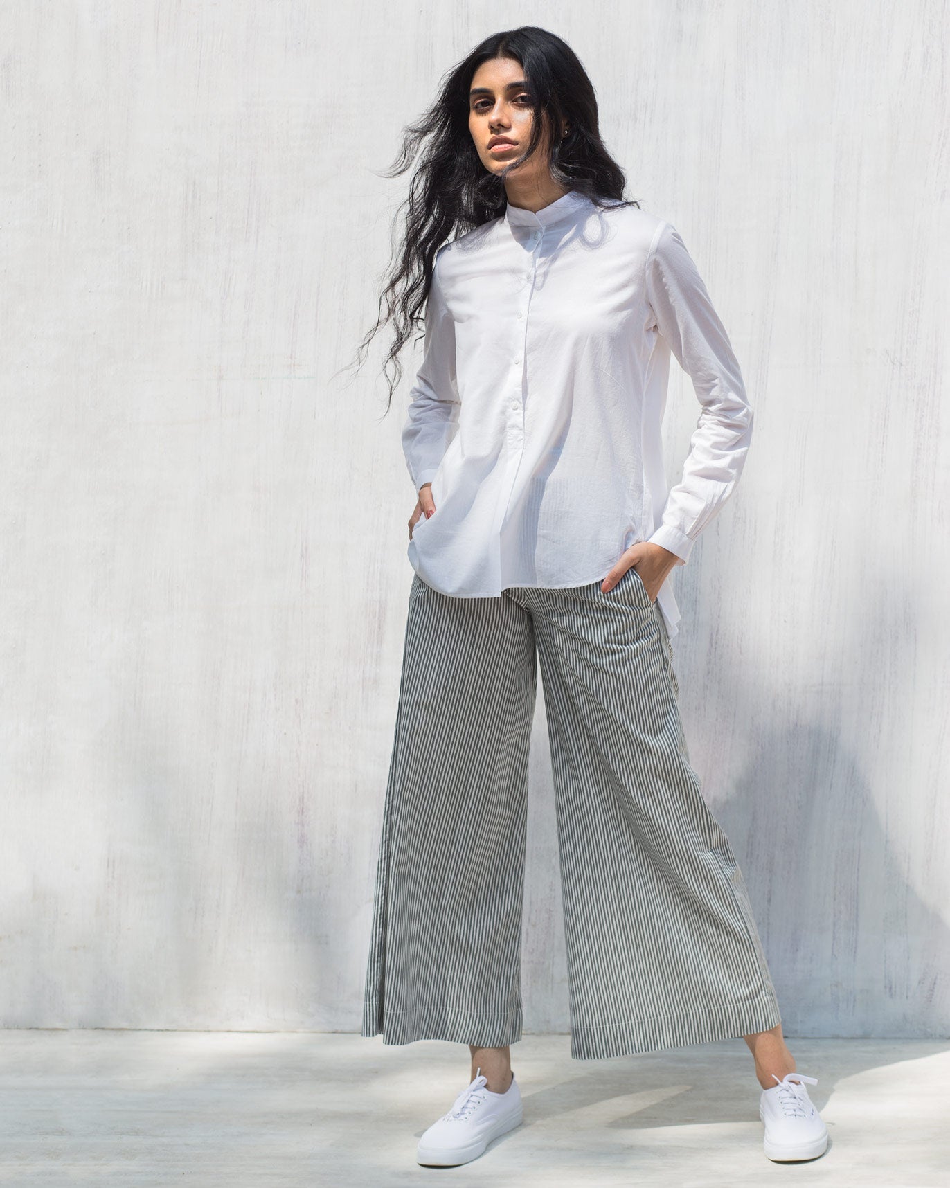 Mandarin Collar Top - White