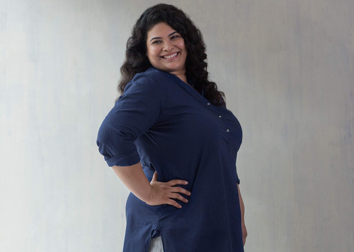 Basic Mid Length Kurta - Navy
