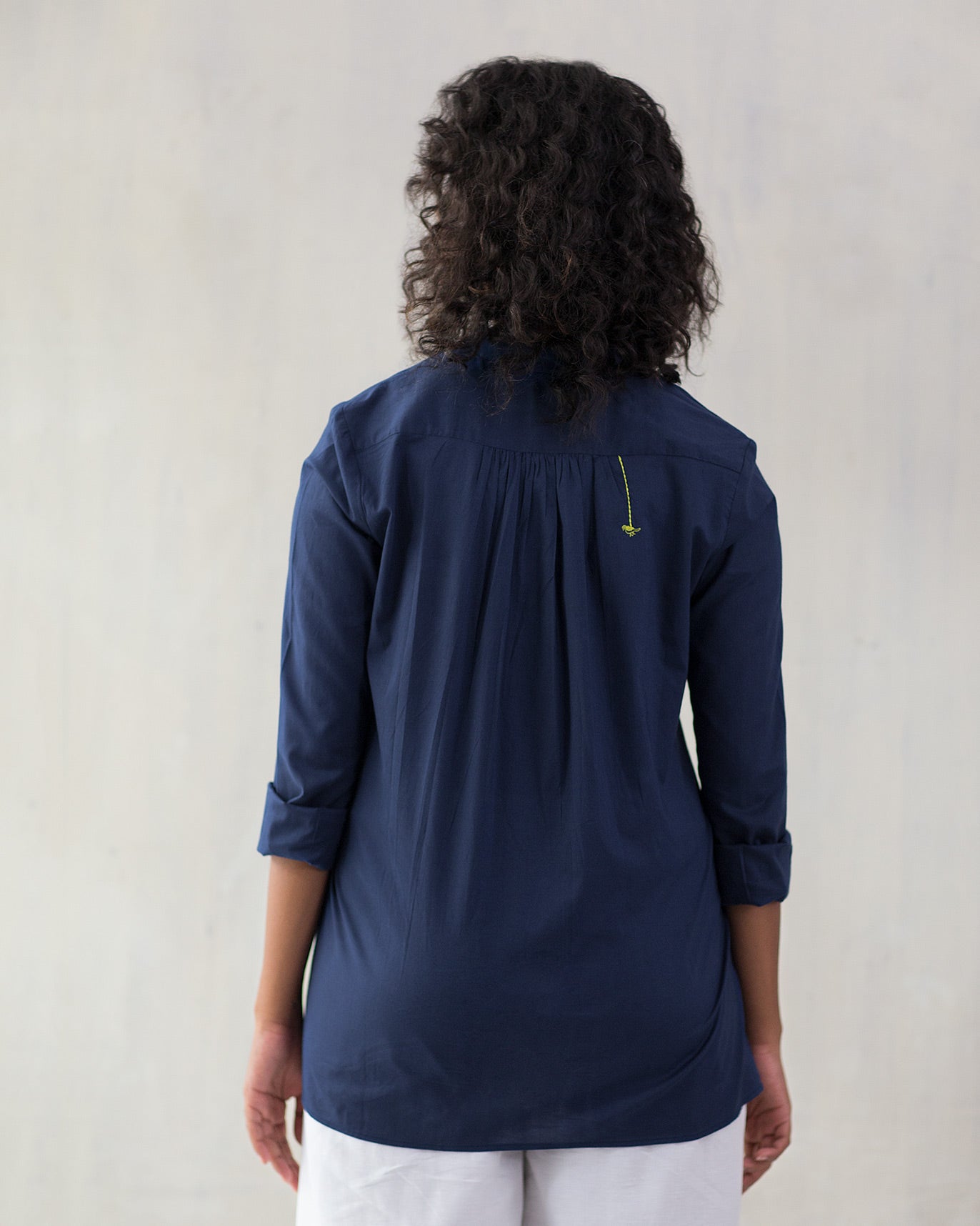 Mandarin Collar Top - Navy