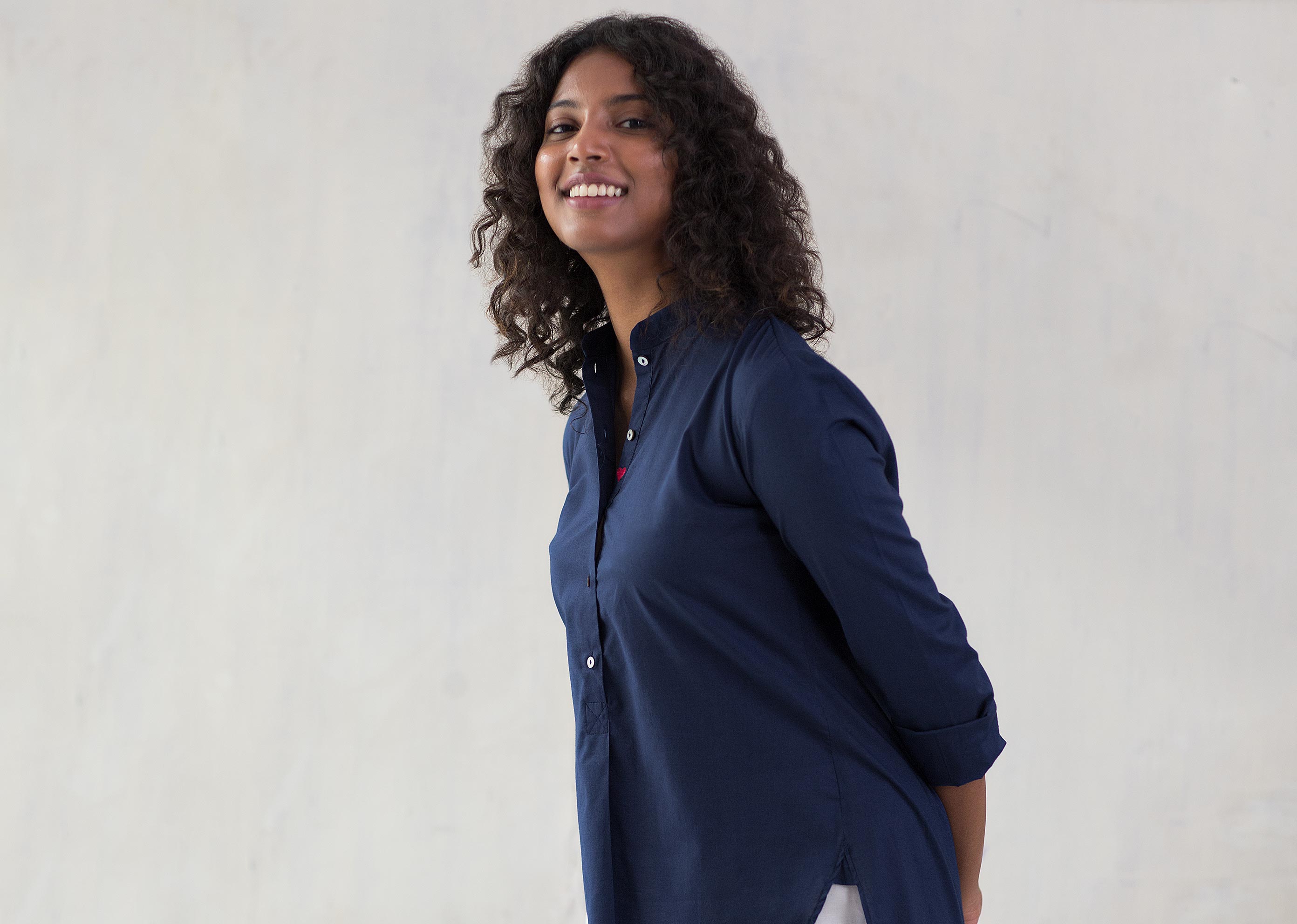 Mandarin Collar Top - Navy