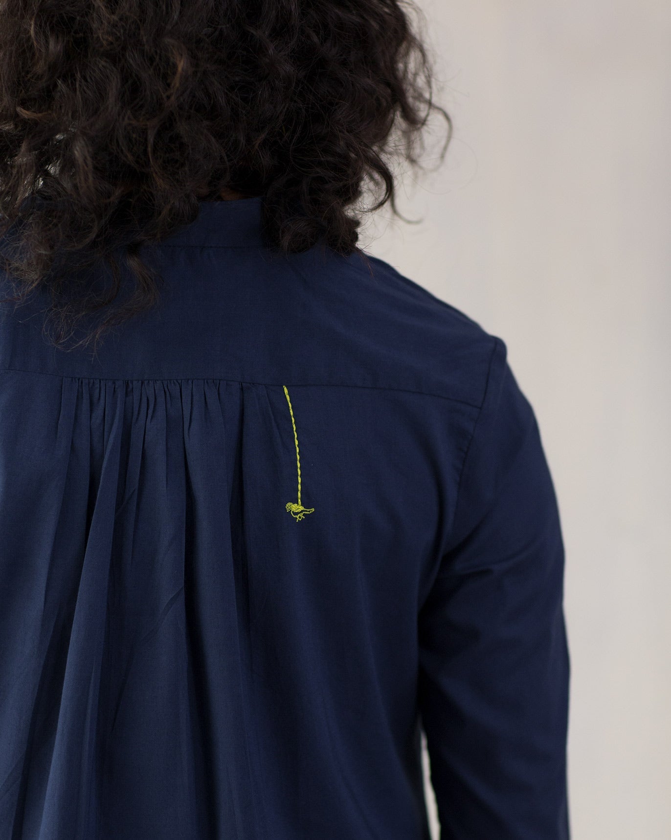 Mandarin Collar Top - Navy