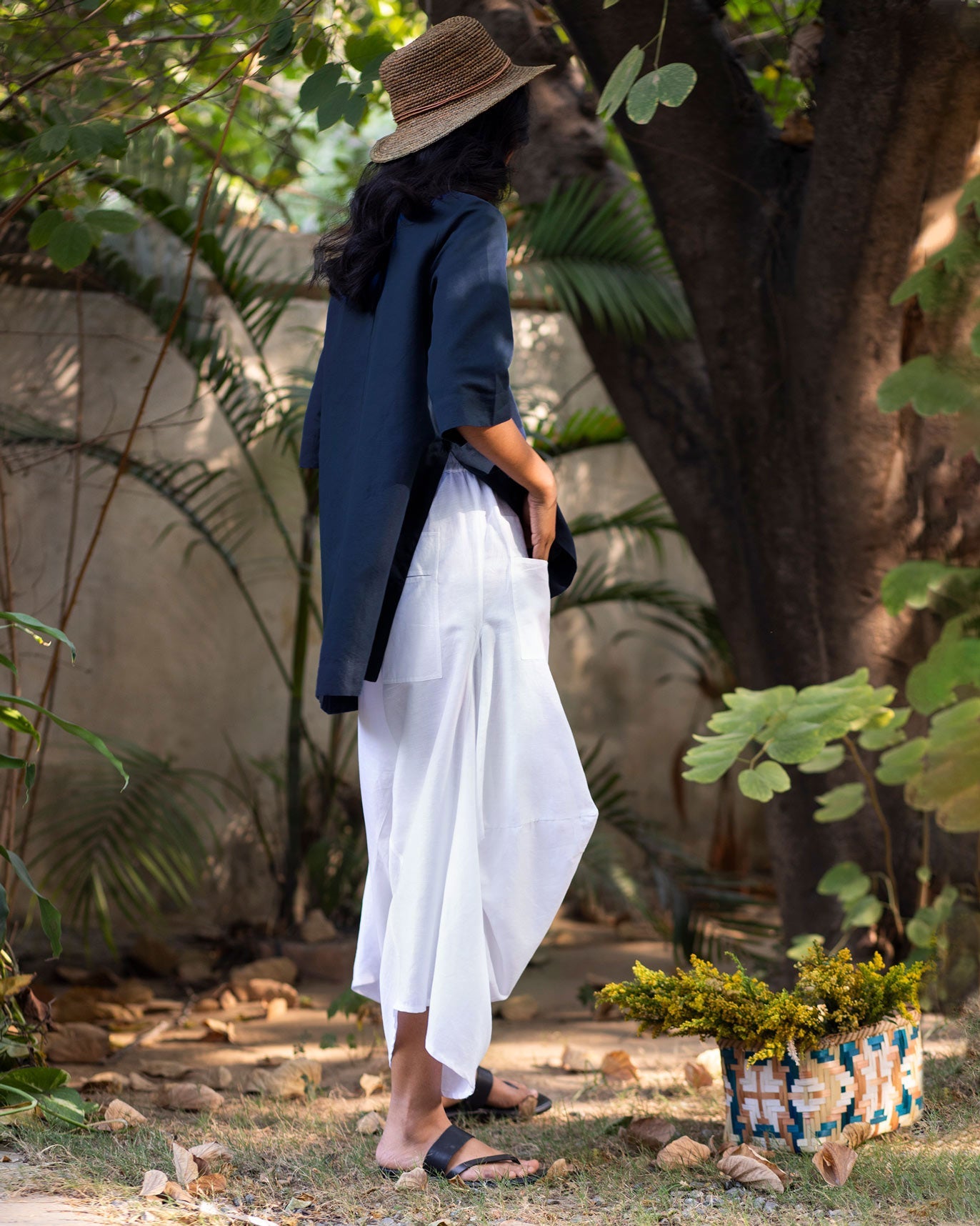 High Slit Top - Navy