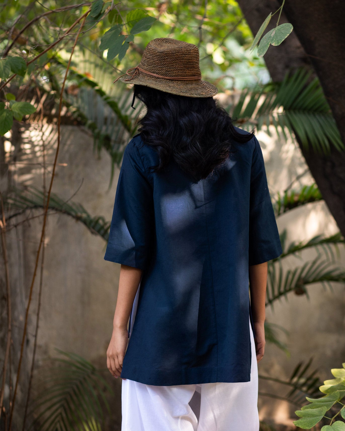 High Slit Top - Navy