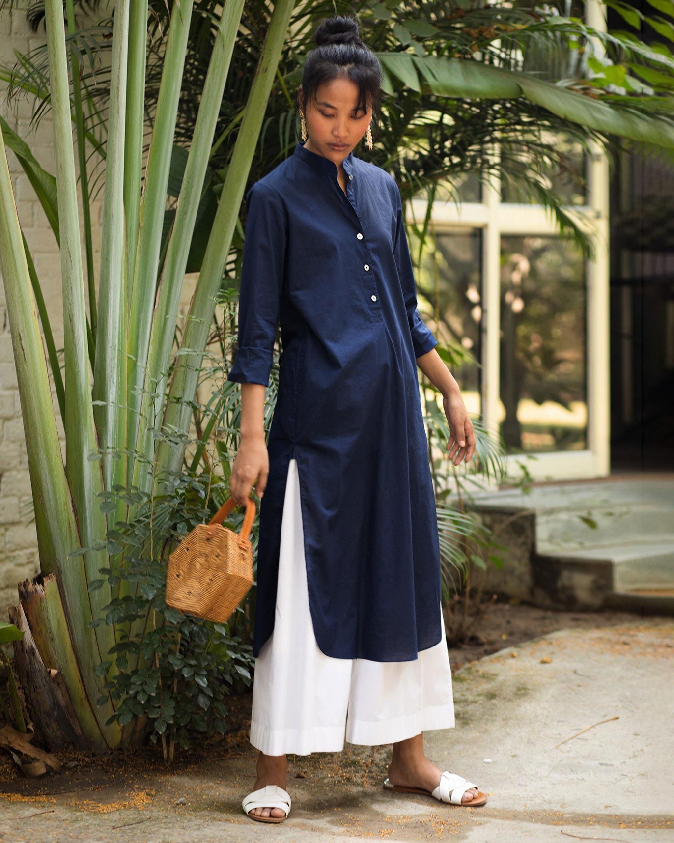 Basic Long Length Kurta - Navy