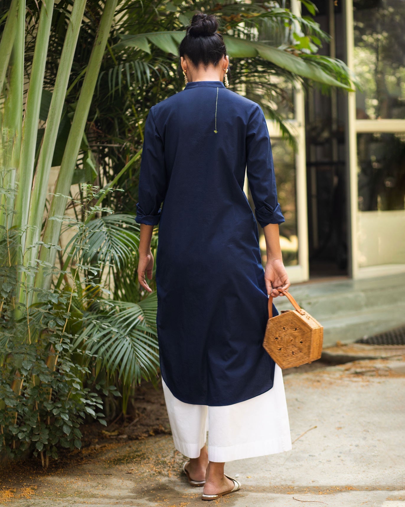 Basic Long Length Kurta - Navy