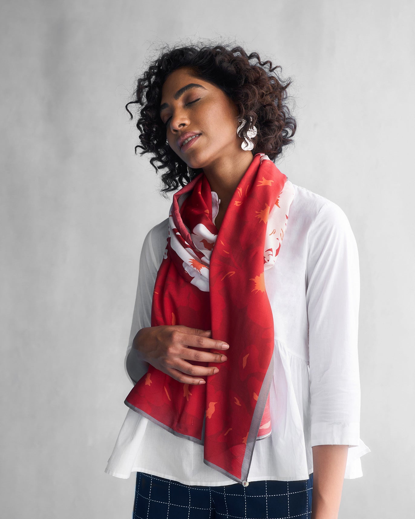 Burma Scarf - Red & Ivory