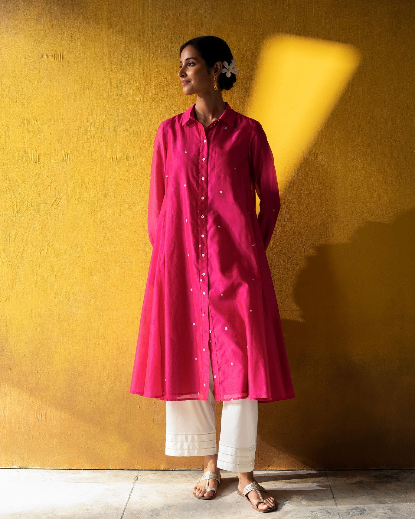 A-Line Kurta - Pink & Silver