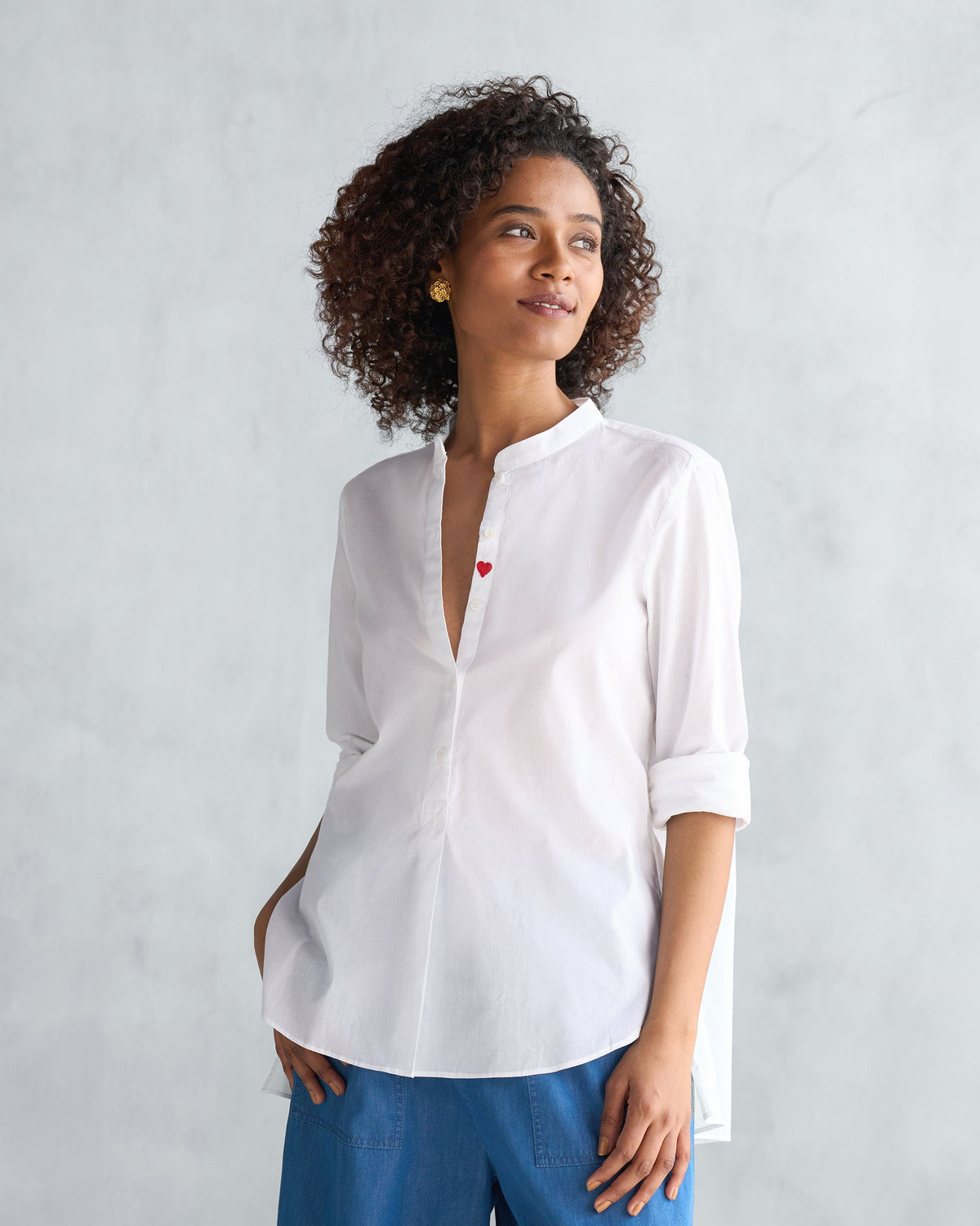 Mandarin Collar Top - White