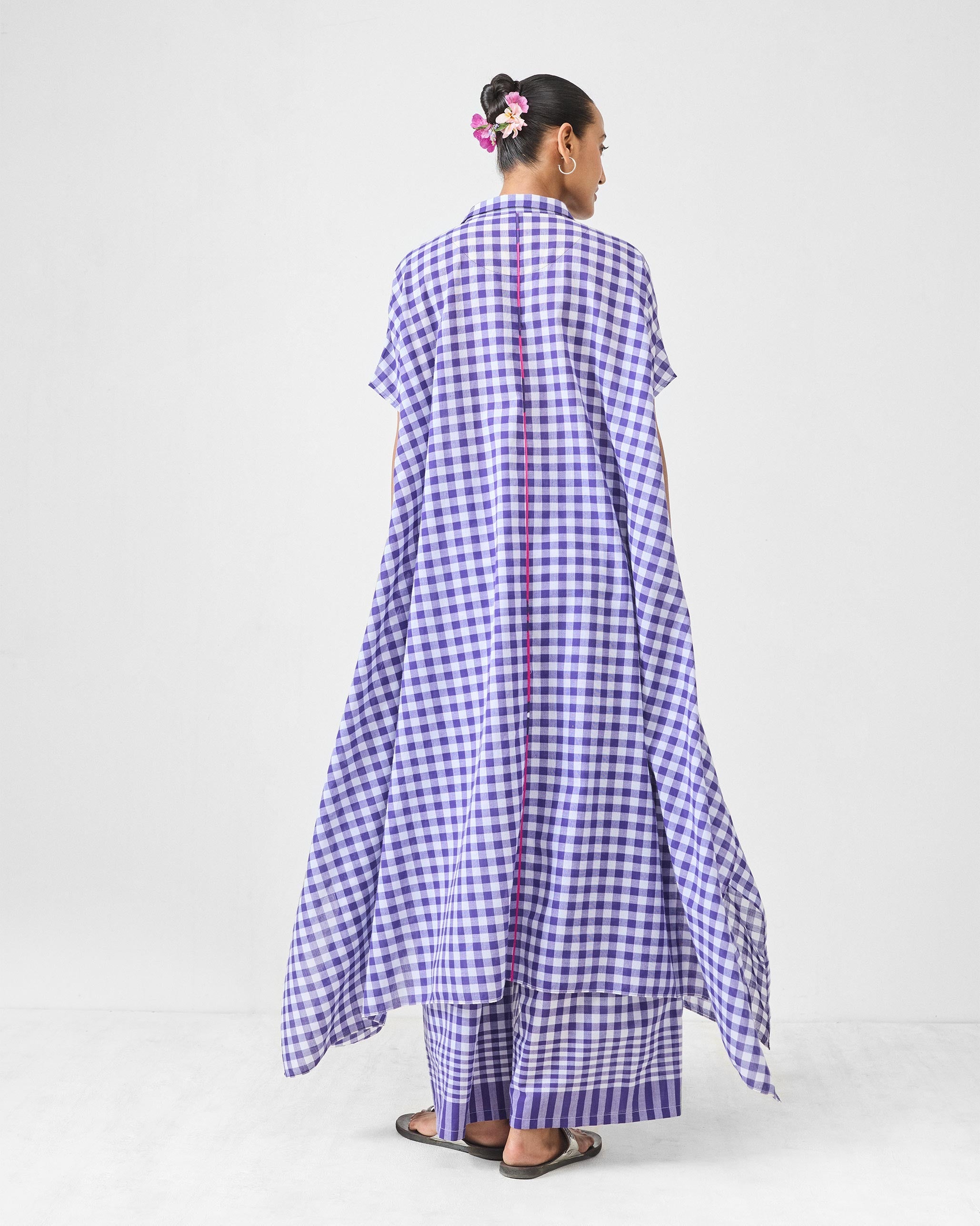 Treasure Kurta Set- Purple & White Checks