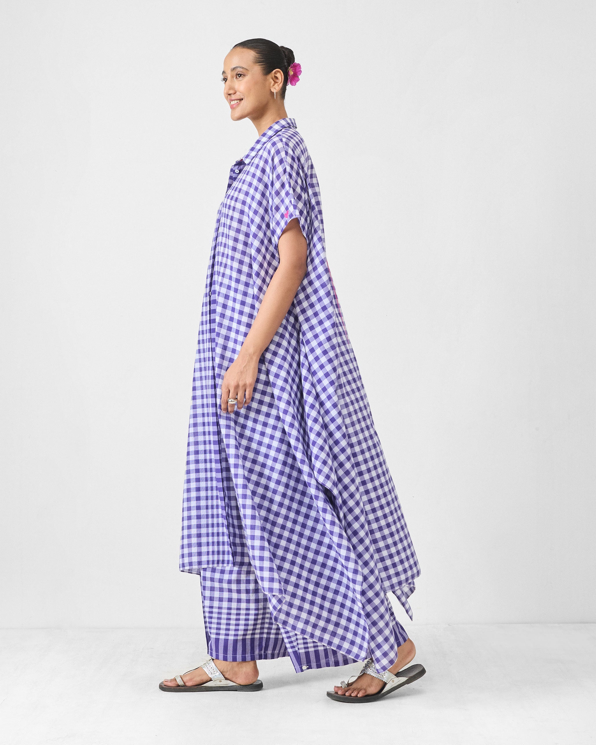 Treasure Kurta Set- Purple & White Checks