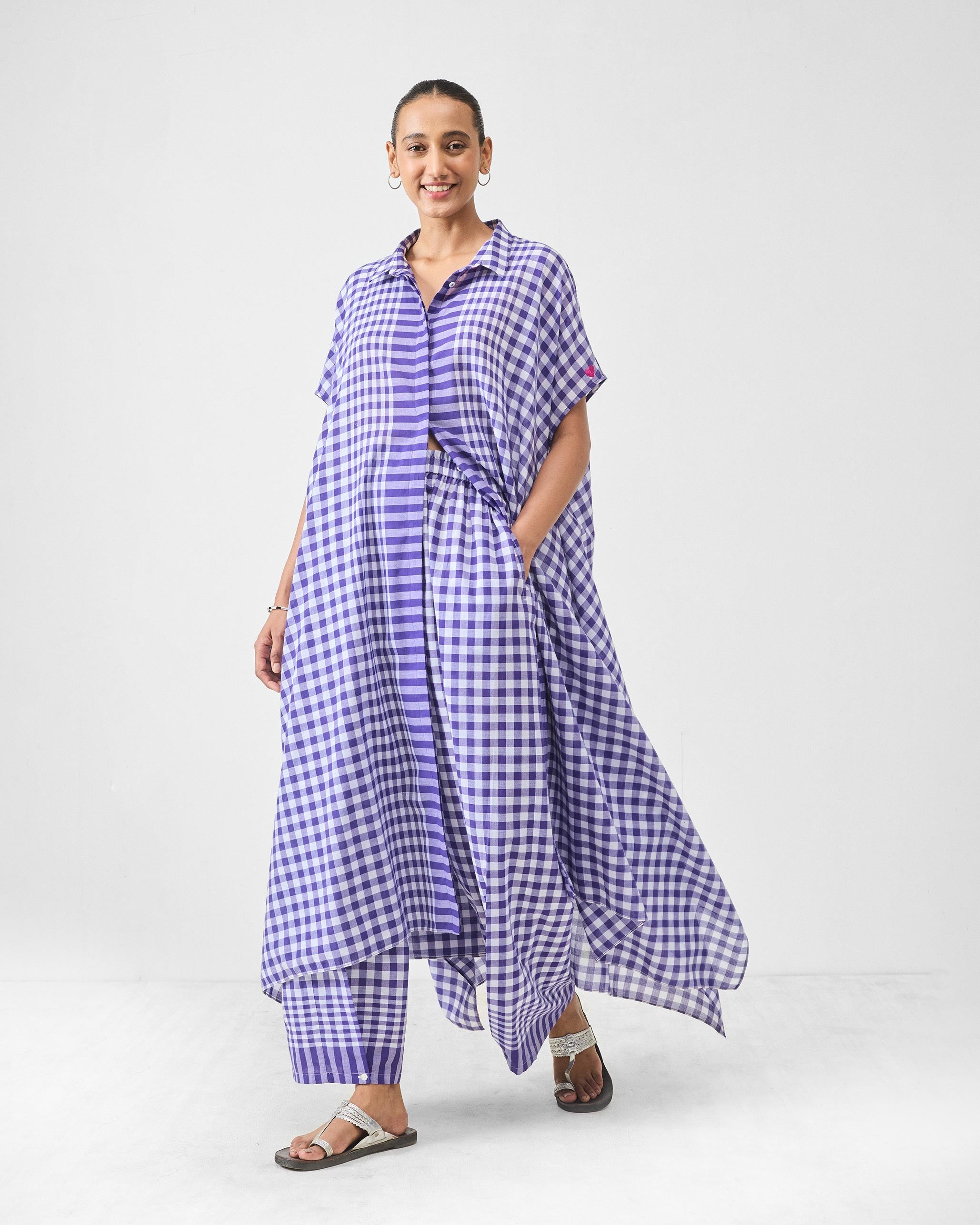 Treasure Kurta Set- Purple & White Checks