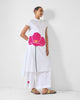 Short Sleeve Kurta - White & Fuchsia Printed